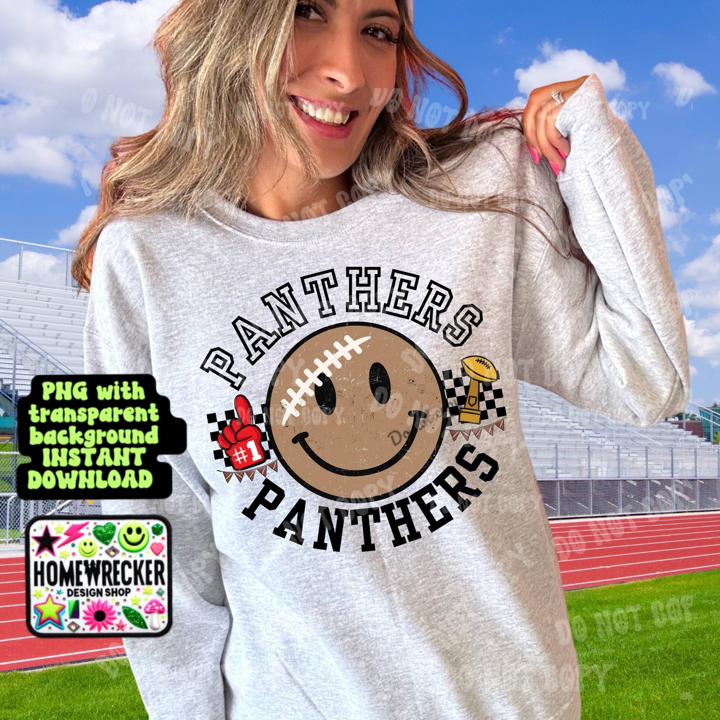 Retro Happy Football Distressed Mascot PNG School spirit design black to school Mascot Panthers | Homewrecker Design Shop