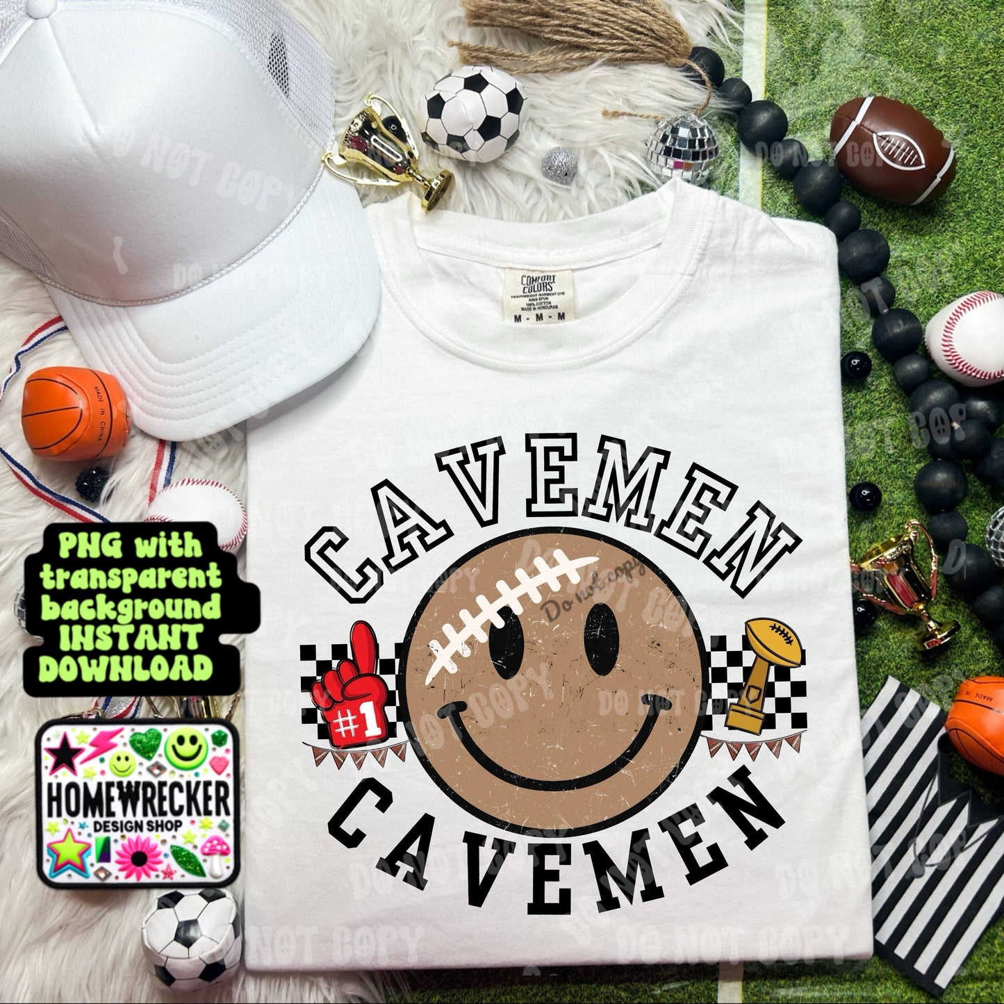 Retro Happy Football Distressed Mascot PNG School spirit design black to school Mascot Cavemen | Homewrecker Design Shop