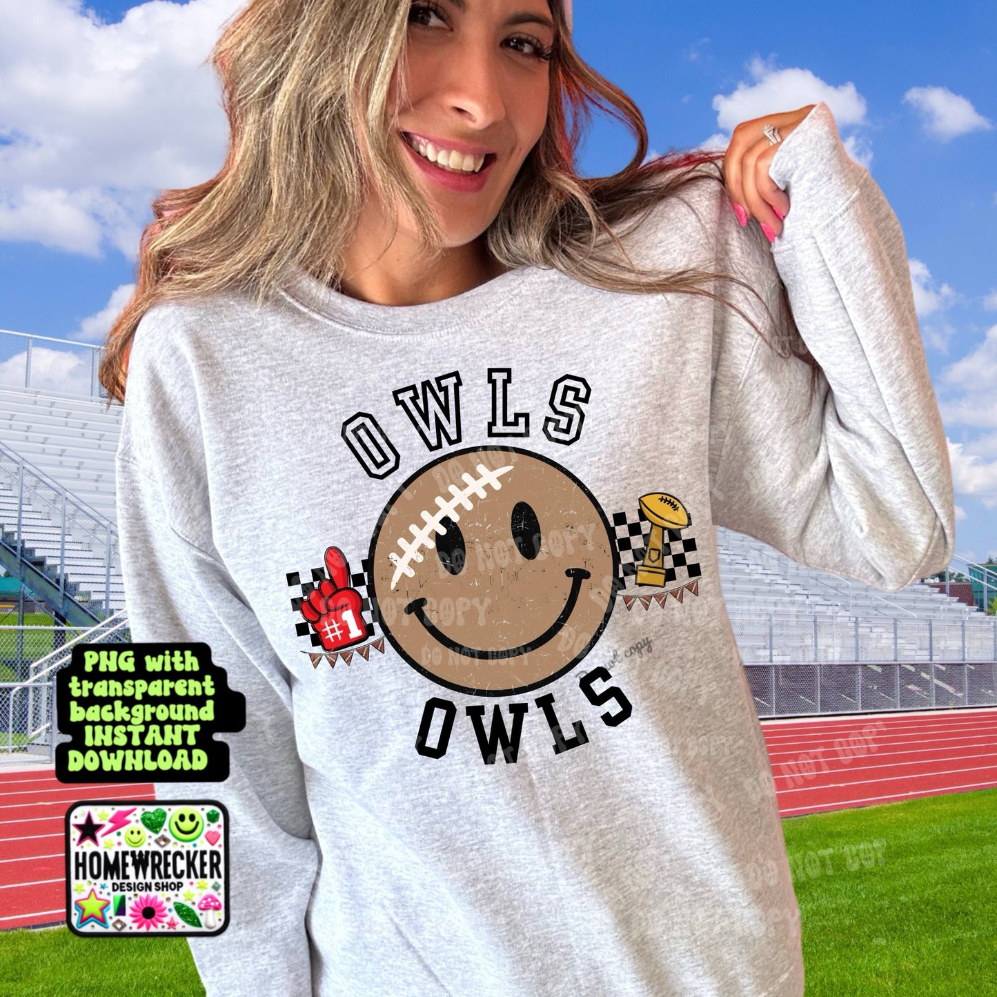 Retro Happy Football Distressed Mascot PNG School spirit design black to school Mascot Owls | Homewrecker Design Shop