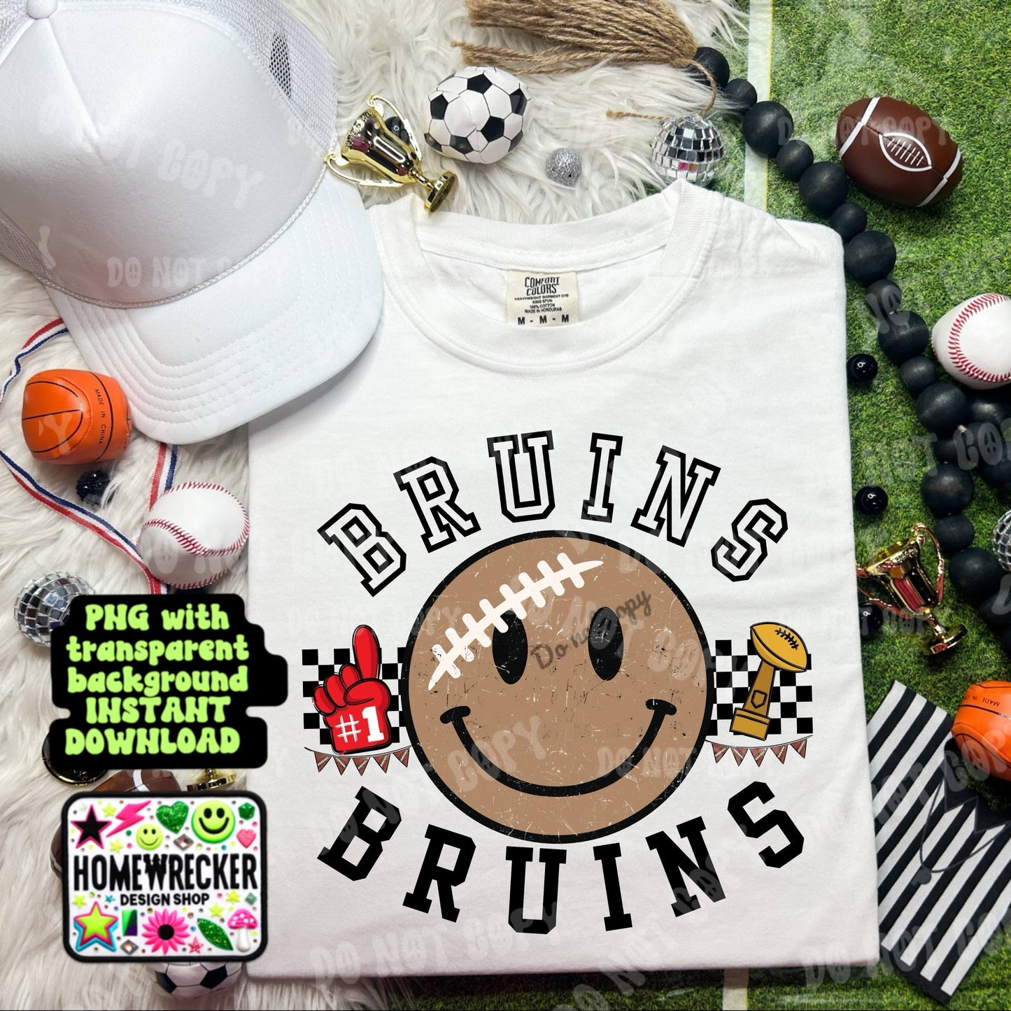 Retro Happy Football Distressed Mascot PNG School spirit design black to school Mascot Bruins | Homewrecker Design Shop