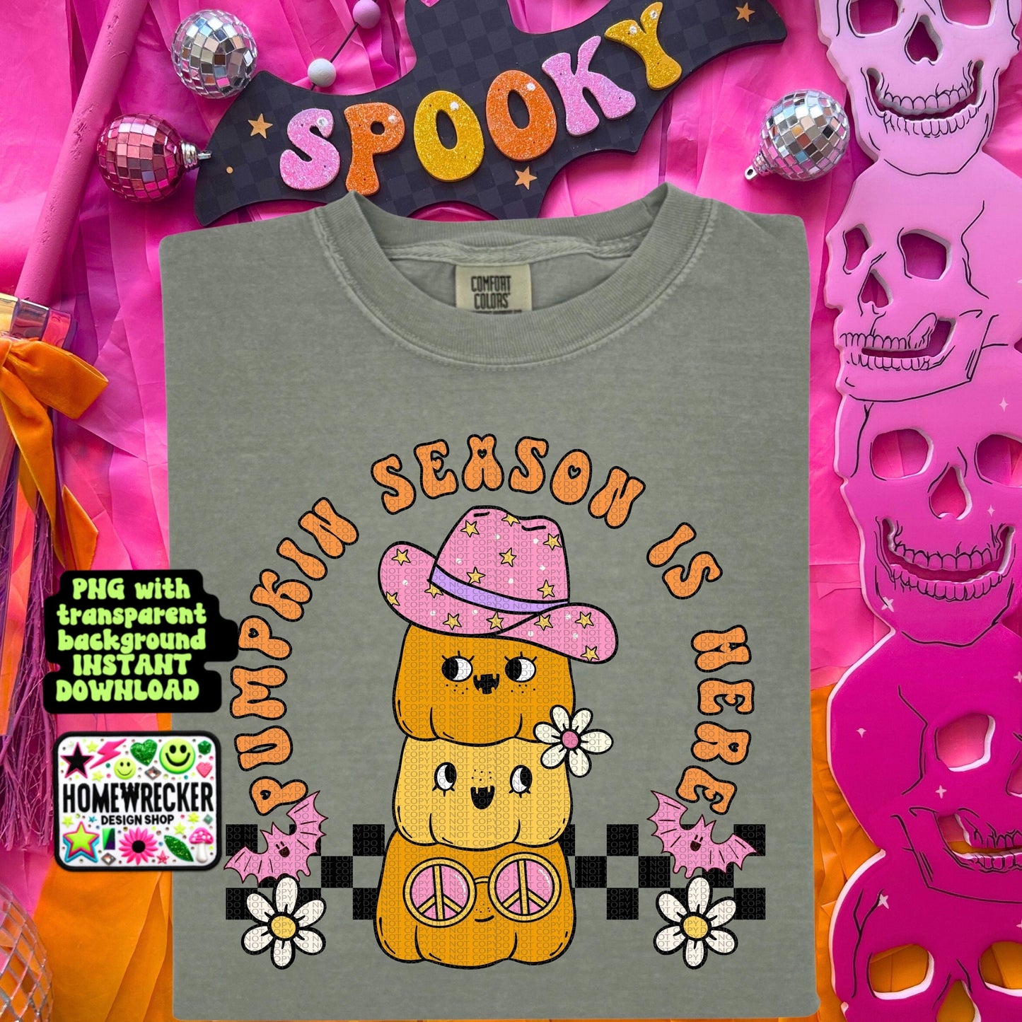 Pumpkin season retro pumpkins daisies digital download PNG for T-shirts and dtf prints