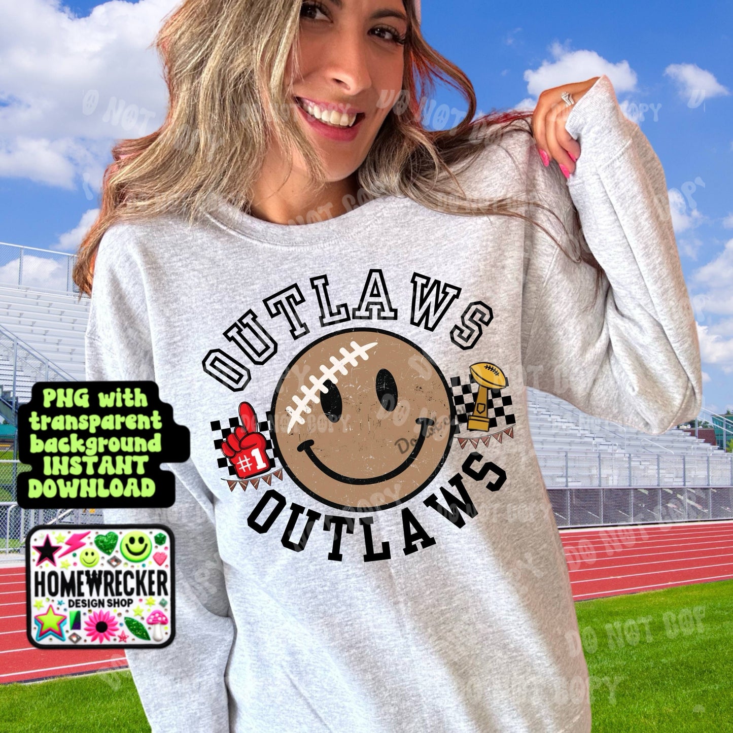 Retro Happy Football Distressed Mascot PNG School spirit design black to school Mascot Outlaws | Homewrecker Design Shop