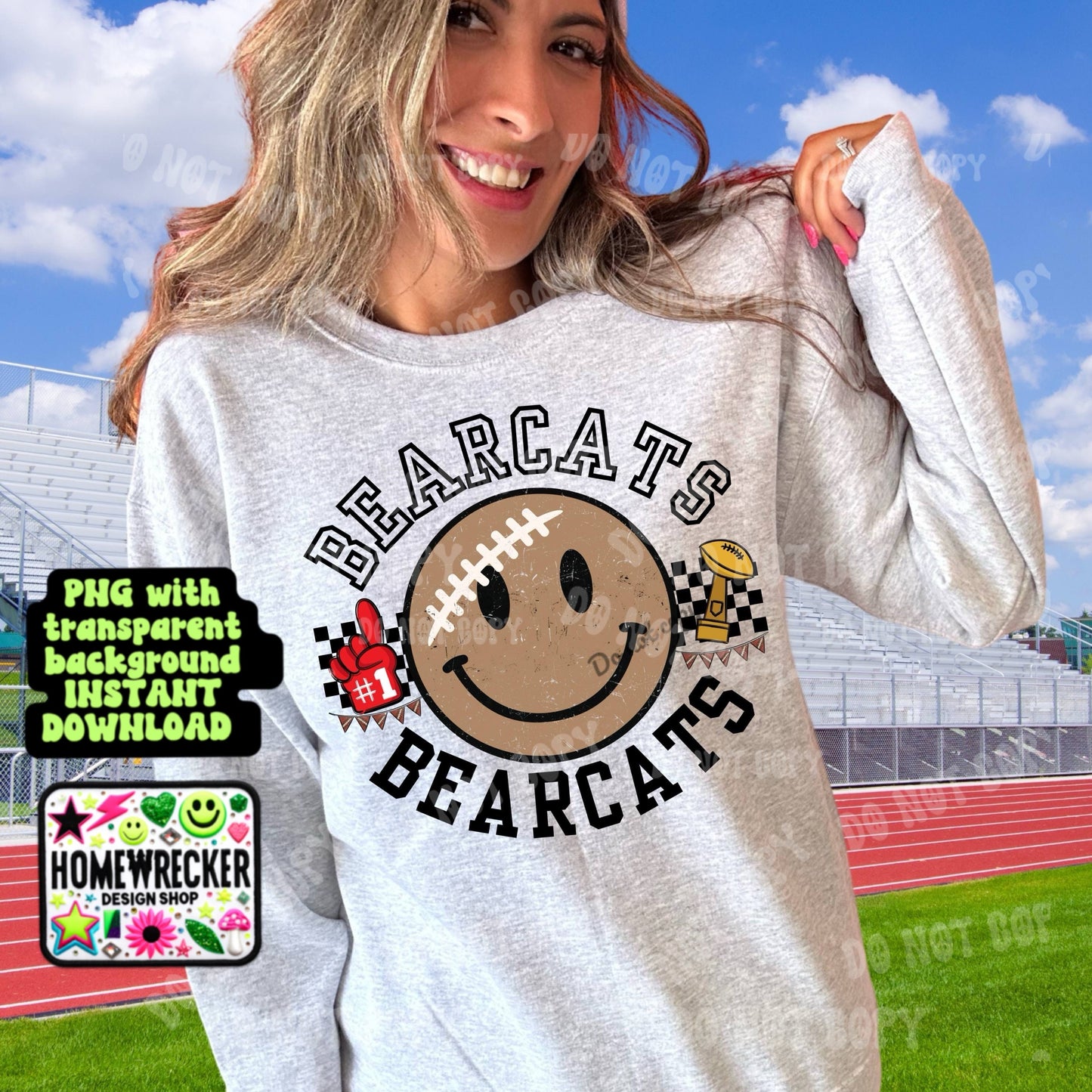 Retro Happy Football Distressed Mascot PNG School spirit design black to school Mascot Bearcats | Homewrecker Design Shop