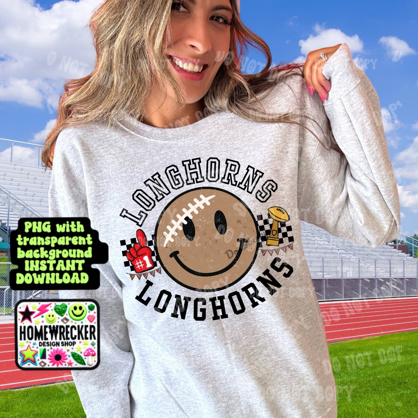 Retro Happy Football Distressed Mascot PNG School spirit design black to school Mascot Longhorns | Homewrecker Design Shop