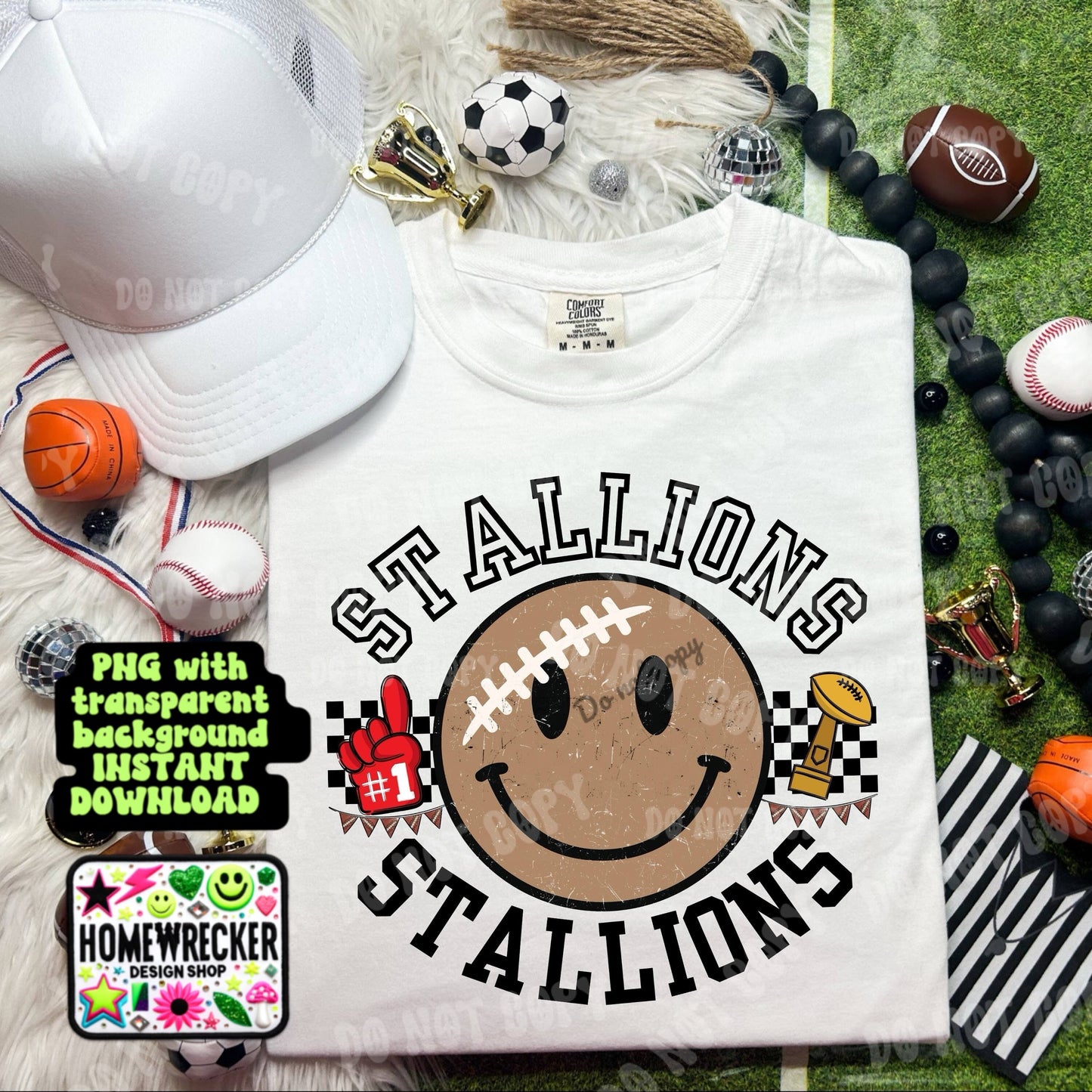 Retro Happy Football Distressed Mascot PNG School spirit design black to school Mascot Stallions | Homewrecker Design Shop