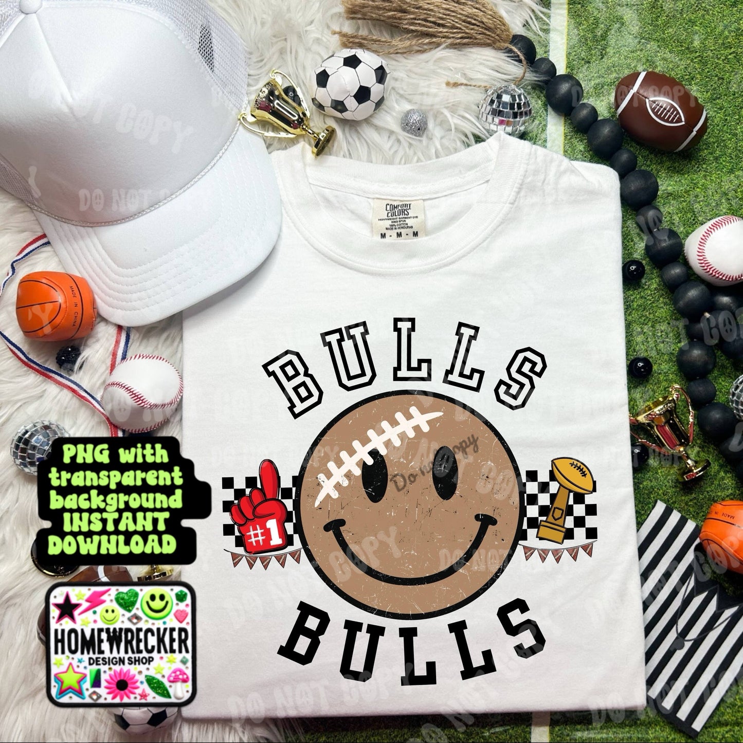 Retro Happy Football Distressed Mascot PNG School spirit design black to school Mascot Bulls | Homewrecker Design Shop