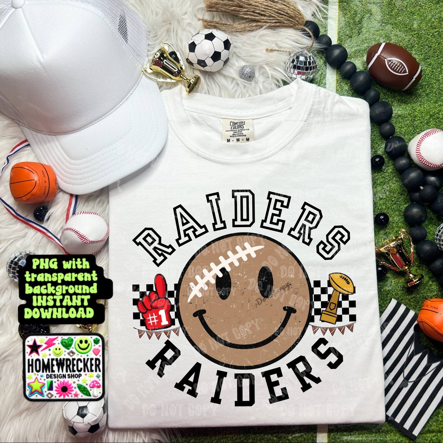 Retro Happy Football Distressed Mascot PNG School spirit design black to school Mascot Raiders | Homewrecker Design Shop