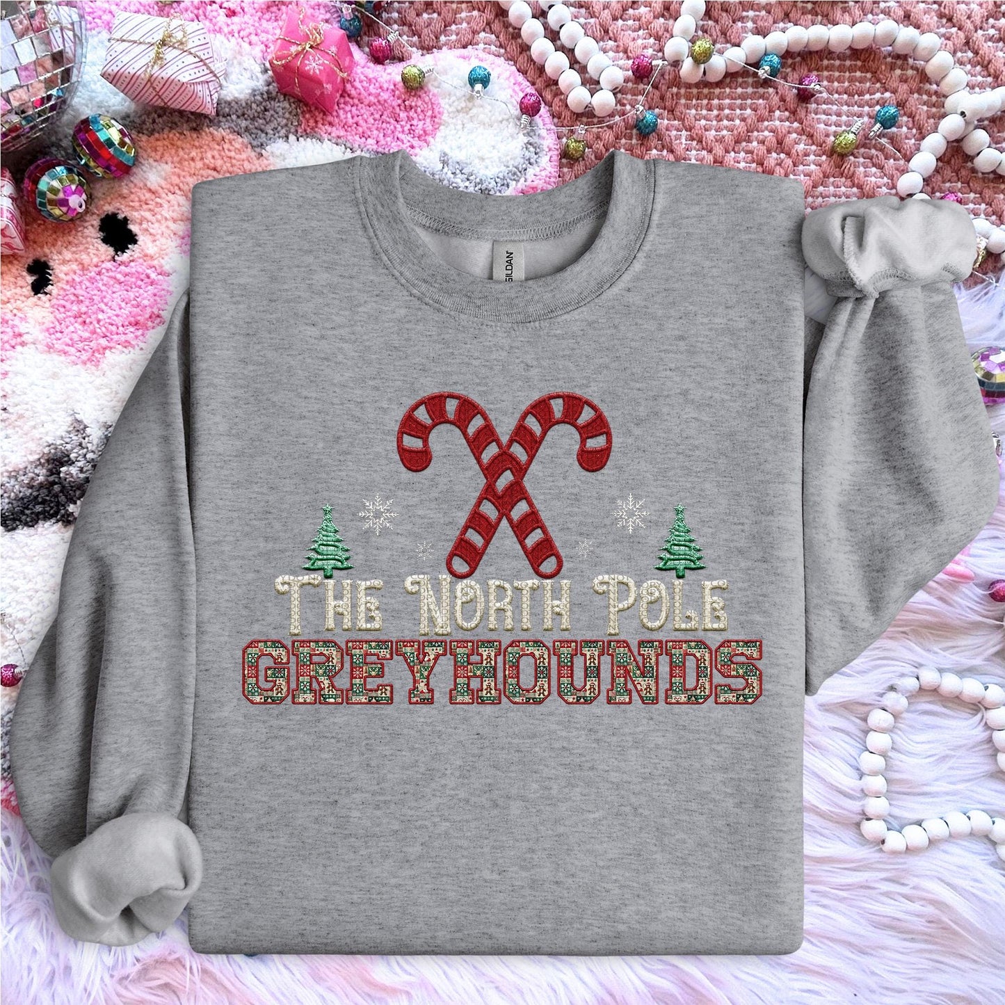 Greyhounds Christmas themed Mascot PNG Christmas School Spirit, Holiday Mascot, Game day Christmas Festive Faux Embroidery Digital Download