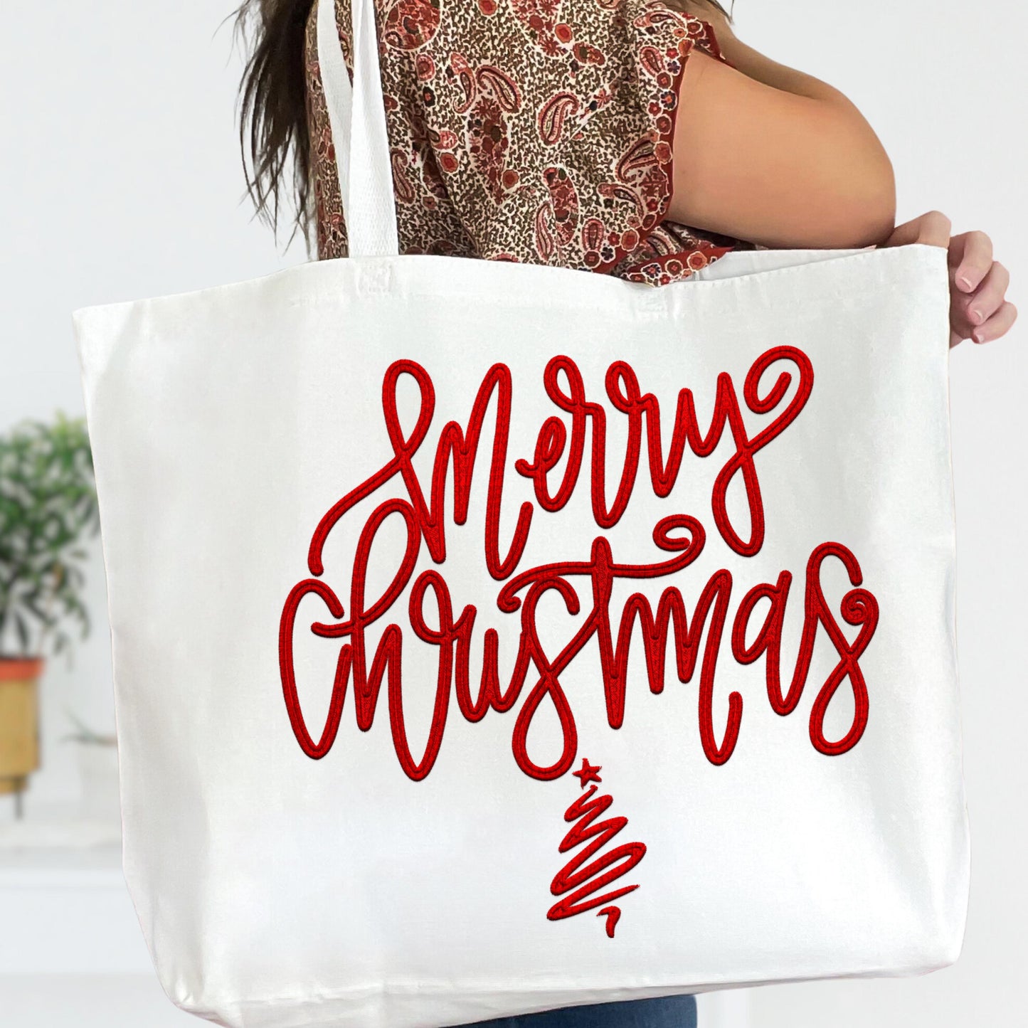 Merry Christmas PNG, RED faux embroidery digital design, Christmas Holiday design, tshirt design, Script Font Christmas PNG