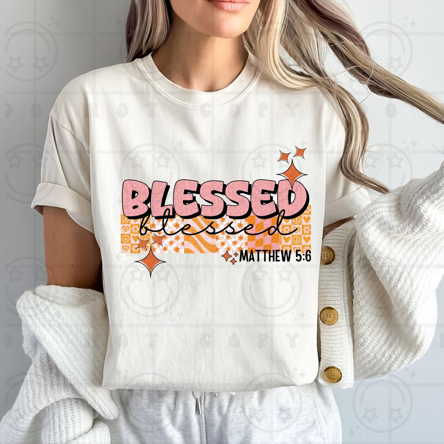 Blessed PNG, Groovy Bible Verse Digital File, Matthew 5:6, Retro PNG, Faith Sublimation Design, Christian Shirt PNG