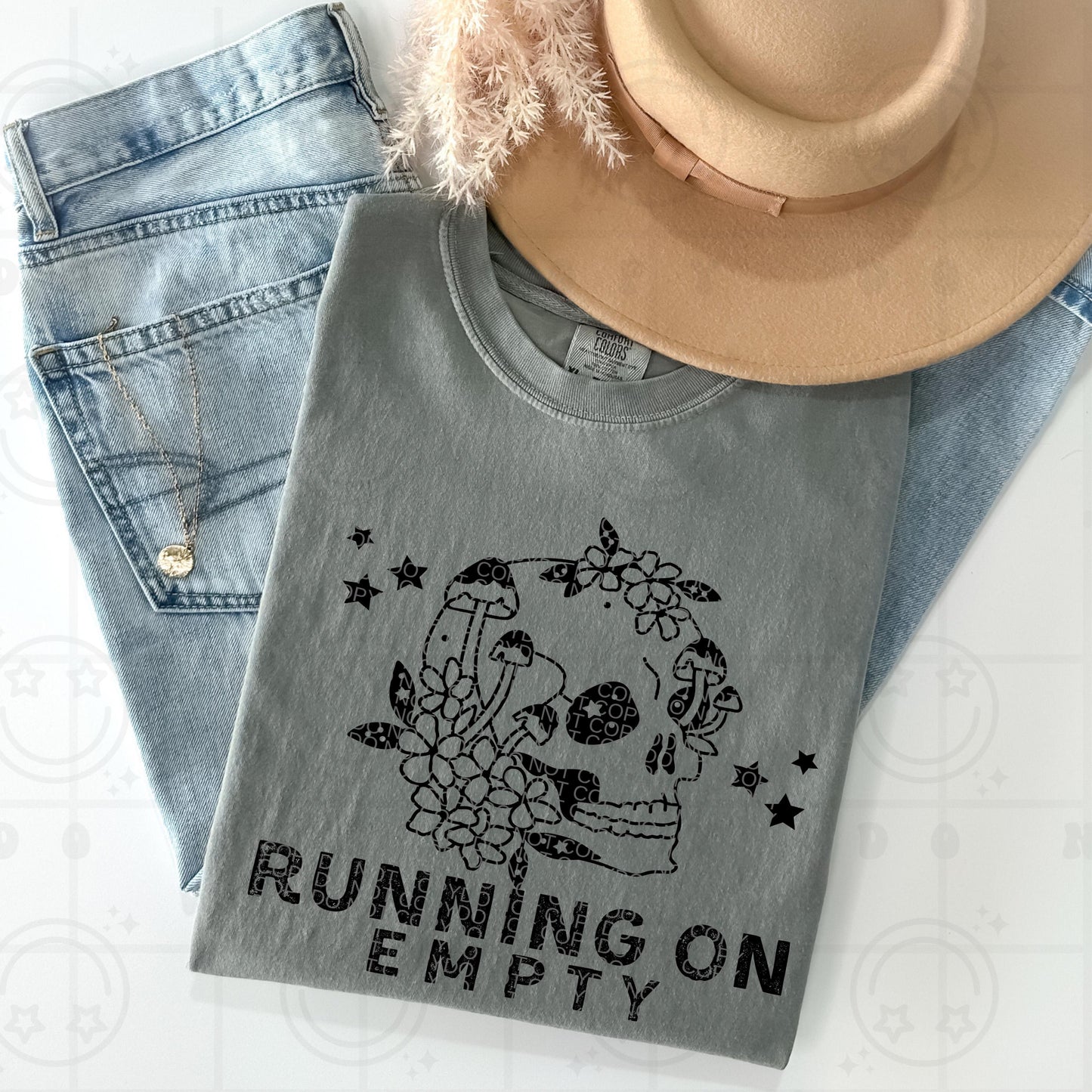 Running on Empty PNG Digital Download | Grungy Distressed, Skeleton Roses, Digital design for sublimation, tshirts, DTF transfers
