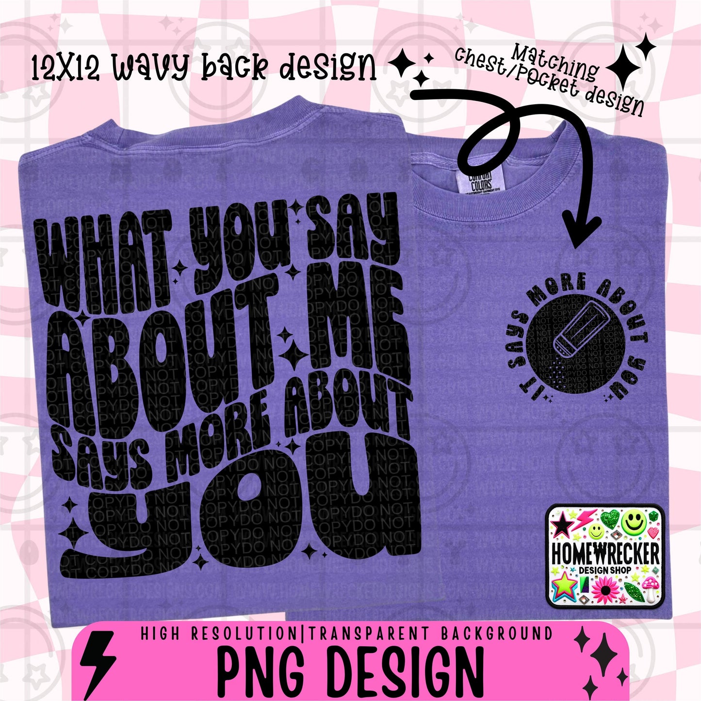 What you say about me says more about you, Single Color Wavy Design Front Pocket Snarky PNG, Popular, Png designs self love digital download