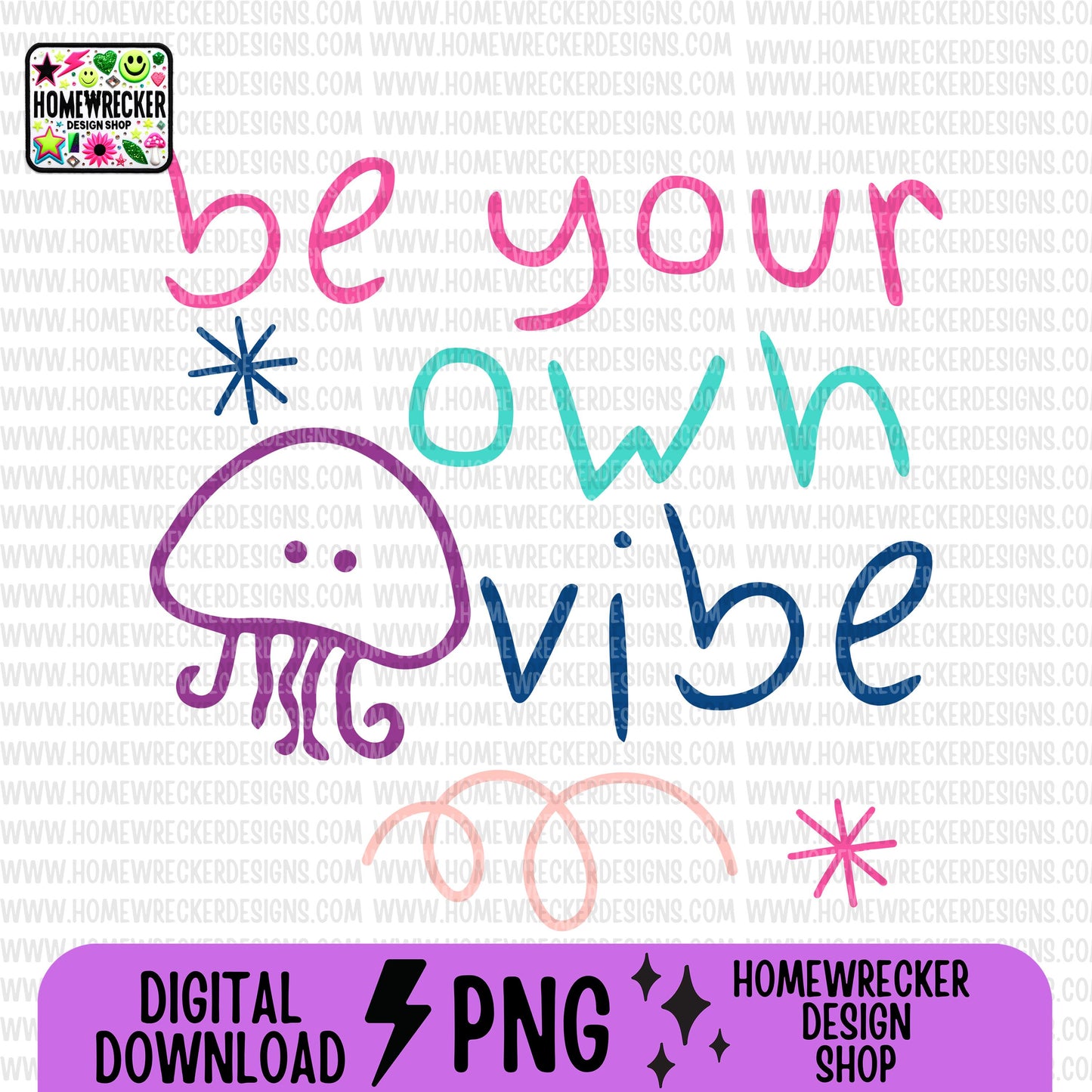 Be your own Vibe Colorful Kids Art Style PNG Handwritten Doodle Scribble Crayon Design – Motivational Sayings bright color Digital Download