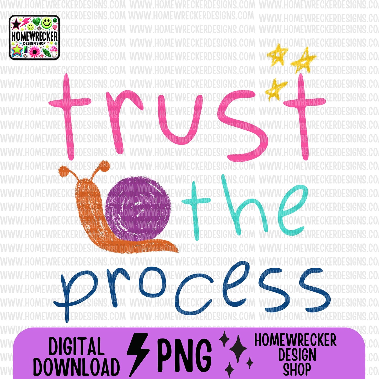 Trust the process Colorful Kid Art Style PNG Handwritten Doodle Scribble Crayon Design Motivational Saying bright color Digital Download