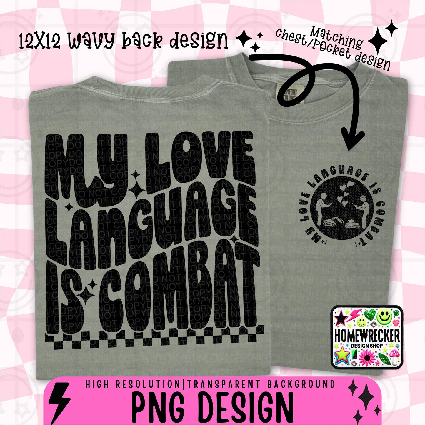 My language of love is combat, Single Color Wavy Design Front Pocket Snarky PNG, Popular, Png designs, funny, relationship designs, trendy