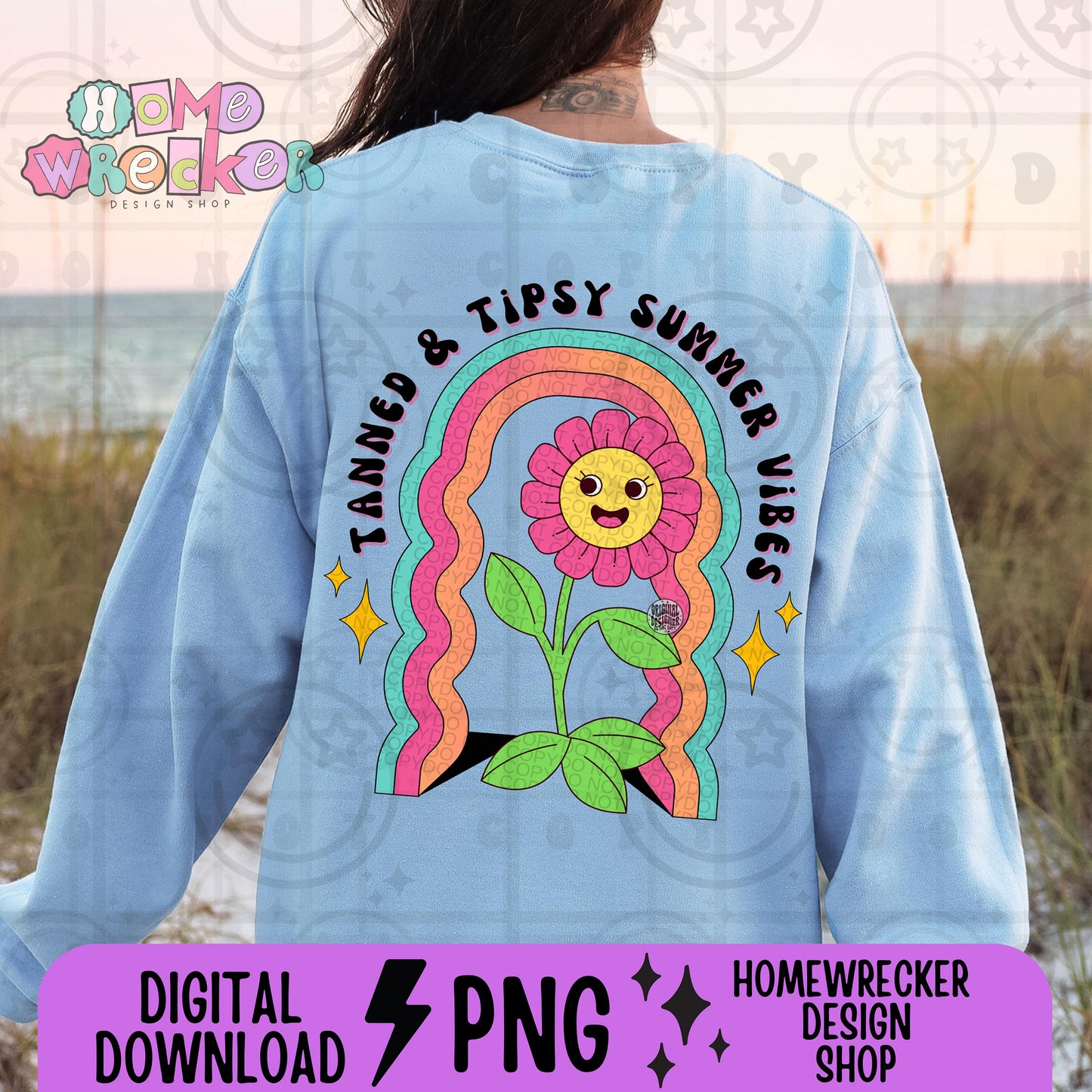 Tanned and Tipsy Summer Vibes PNG, Retro PNG, Summer PNG, Beach Png, Summertime Png, Summer Quotes, Retro Rainbow Daisy, Digital Download