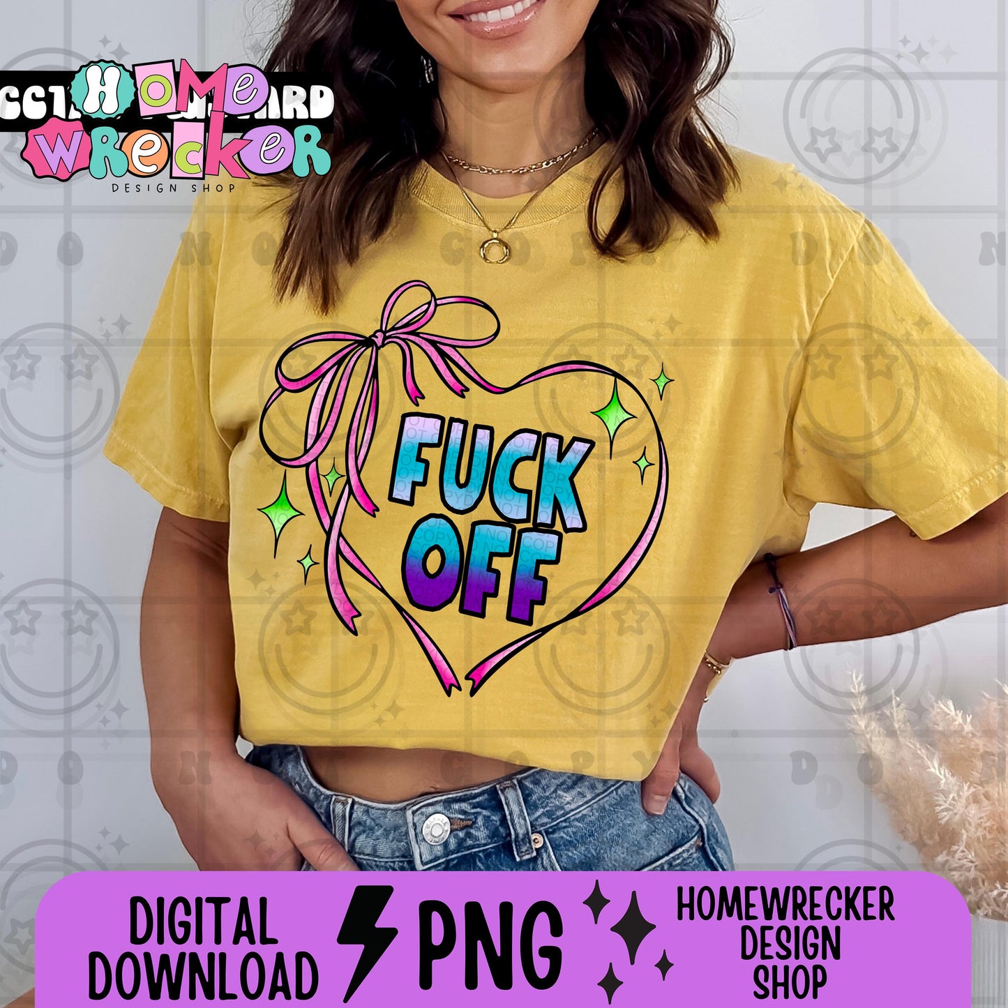 Fuck off Ribbon Heart Coquette PNG