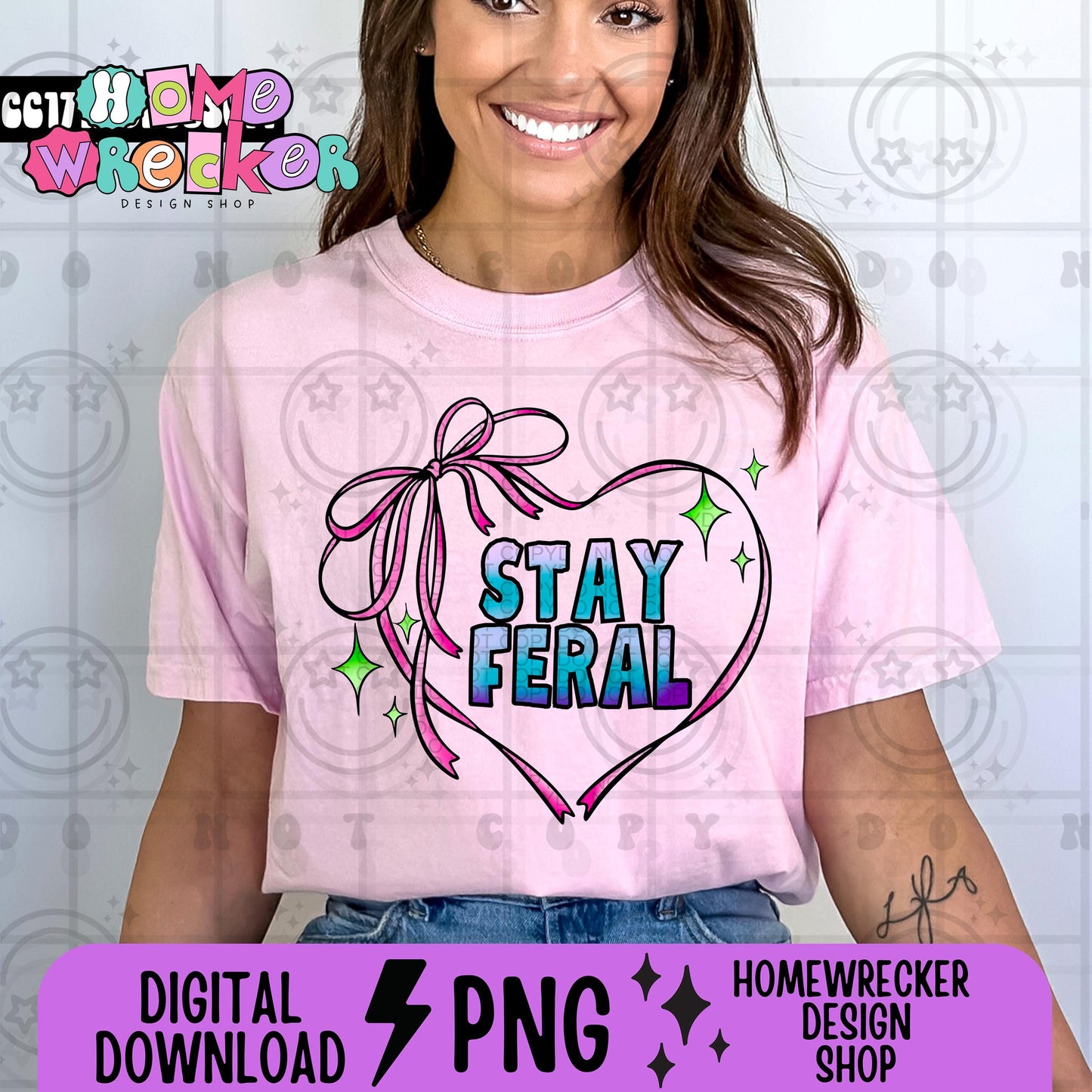 Stay Feral Ribbon Heart Coquette PNG