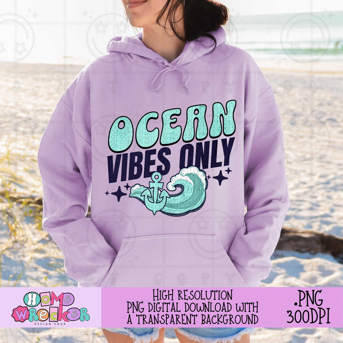 Ocean Vibes Only PNG Summer Beach Lake Palm Tree Digital Download