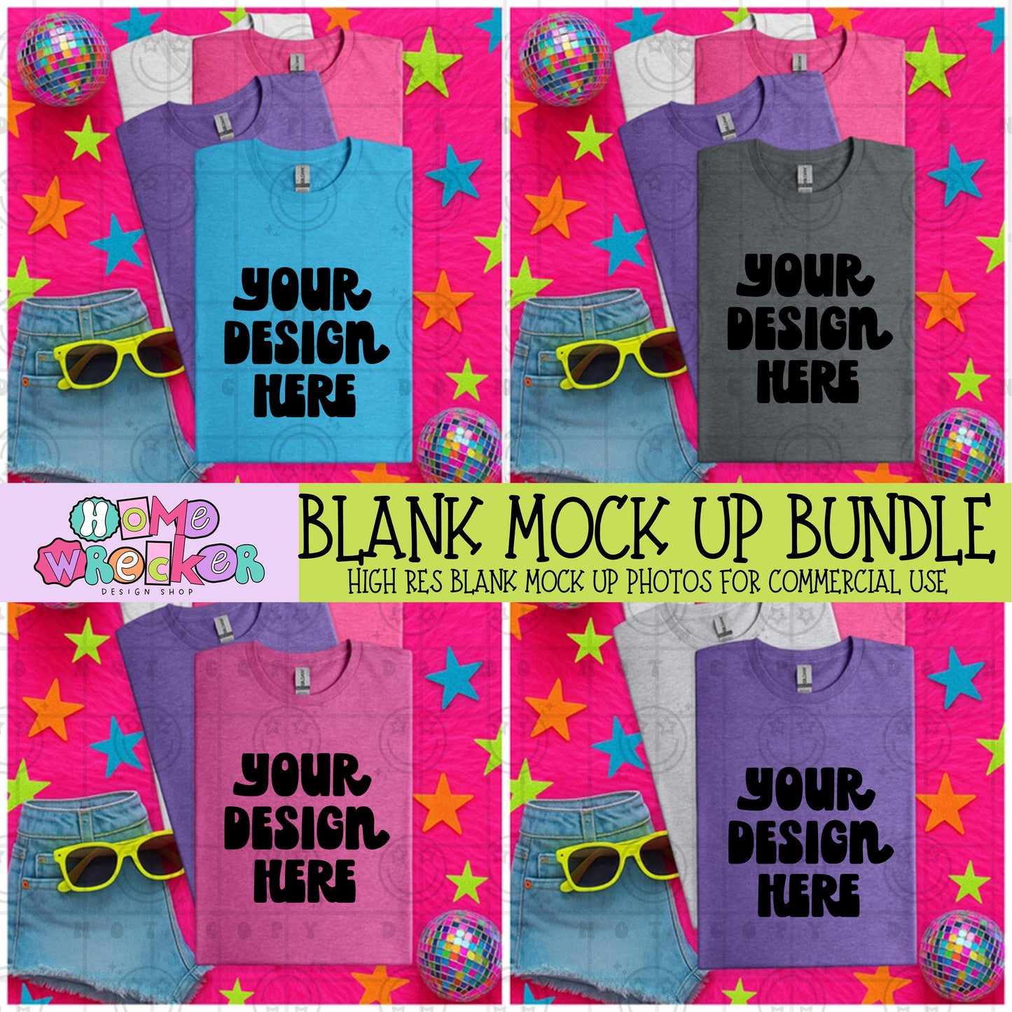Summer Mock Up Bundle Neon Stars | Gildan Softyle Heather G64000 | Mock up bundle 18 colors