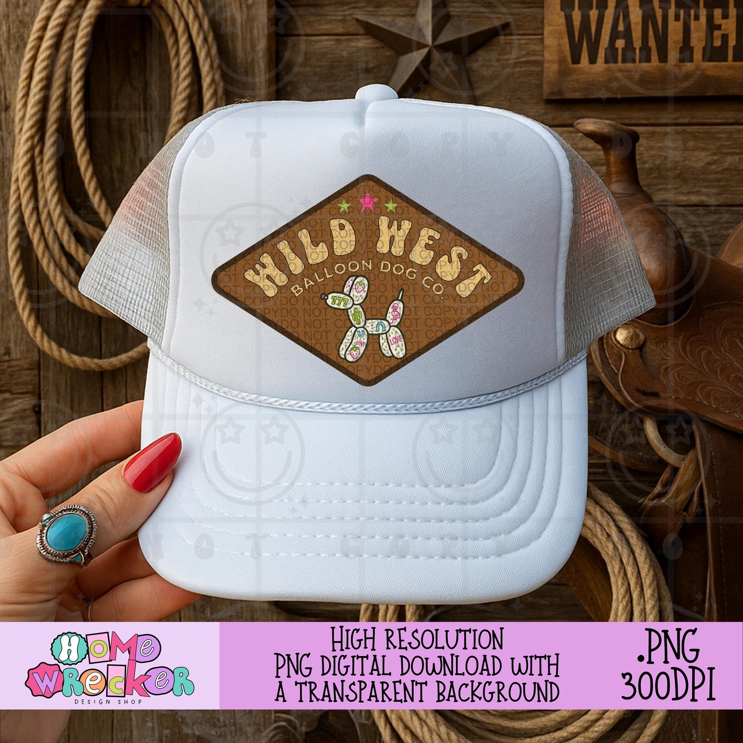 Wild West Balloon Dog Co Faux Patch Style Design, PNG Digital Download, PNG