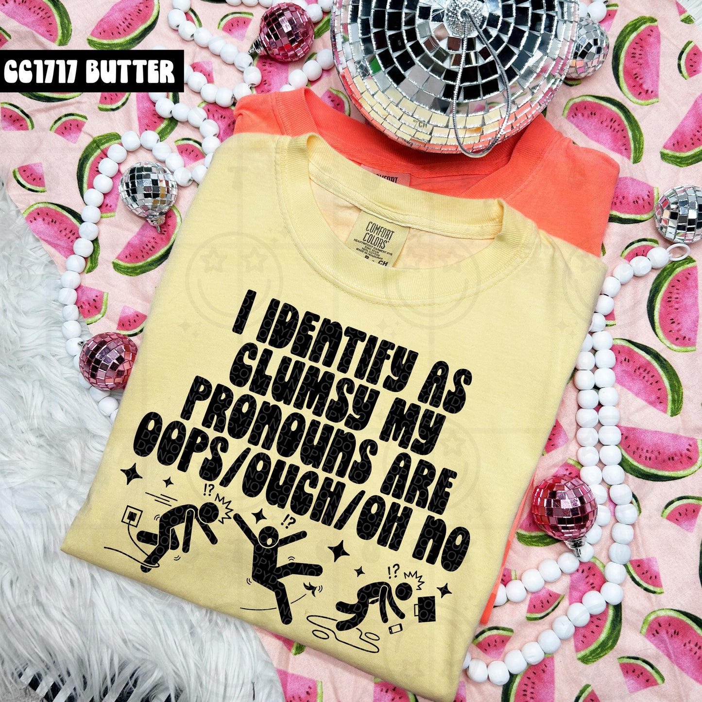 I identify as clumsy my pronouns are oops, ouch, oh no, Wavy font design, Digital Download PNG