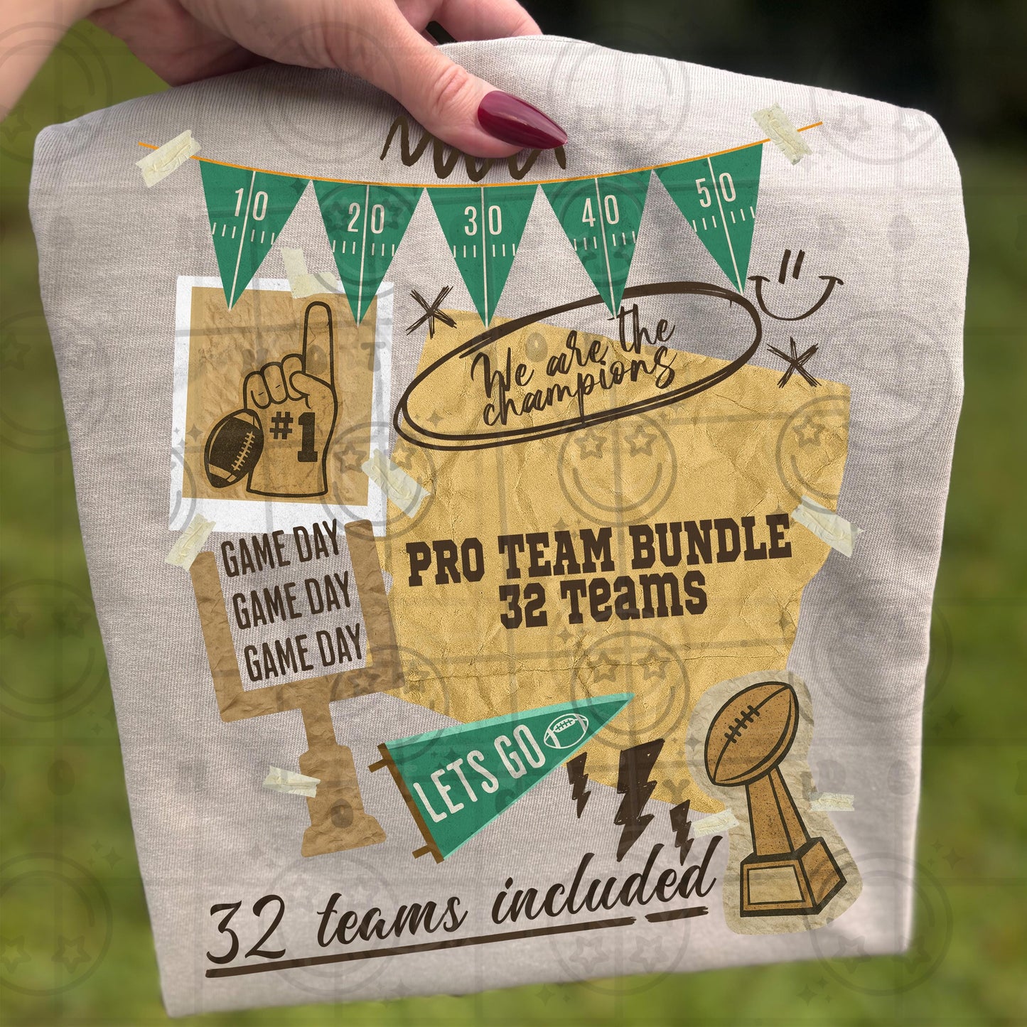 Vintage Collage PRO Football TEAM Bundle - 32 Pro Football Teams PNG Bundle