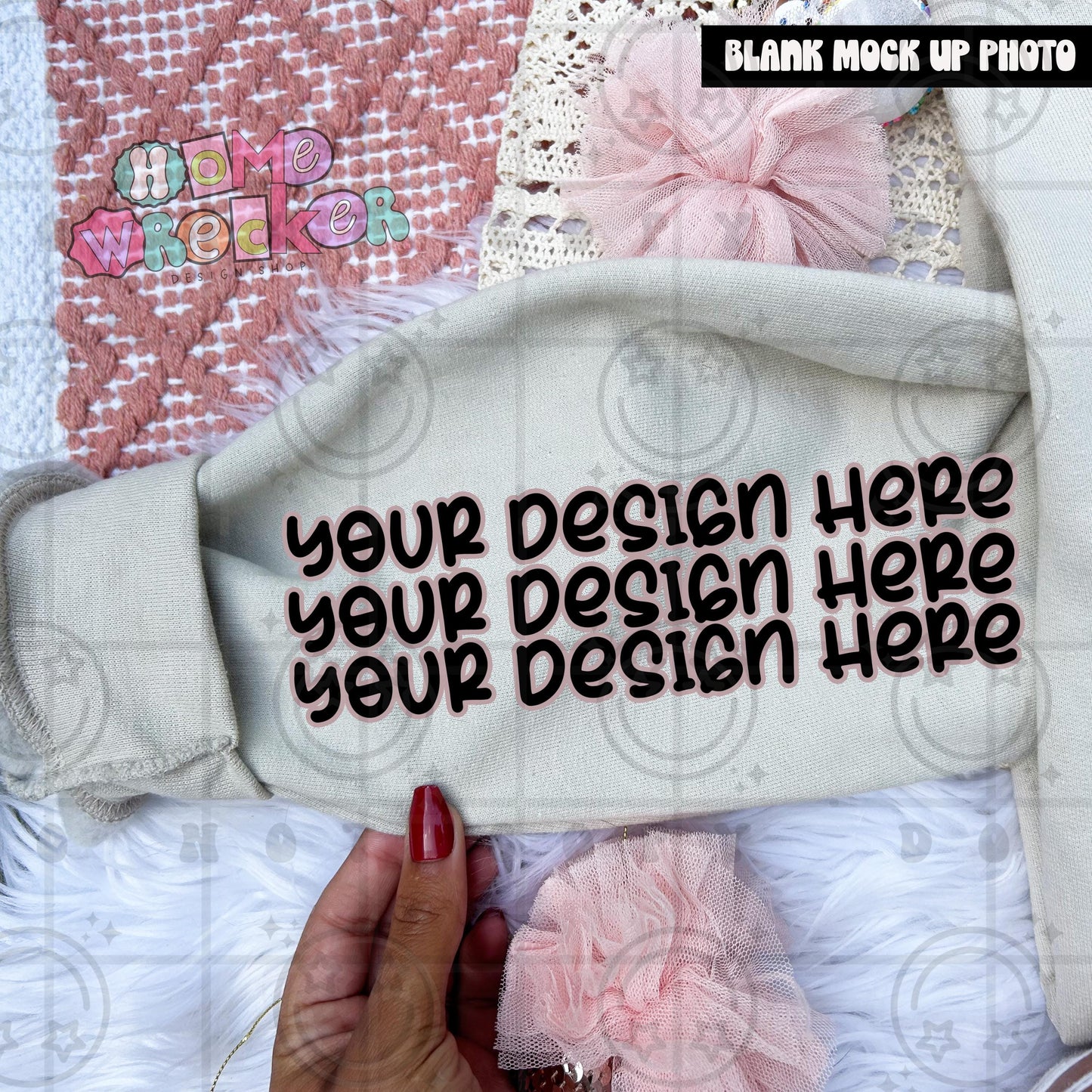 Gildan Sweathirt Crewneck Mockup Sleeve, G18000, flat lay, Christmas, Gingerbread Cookie, Pink Download | Sand