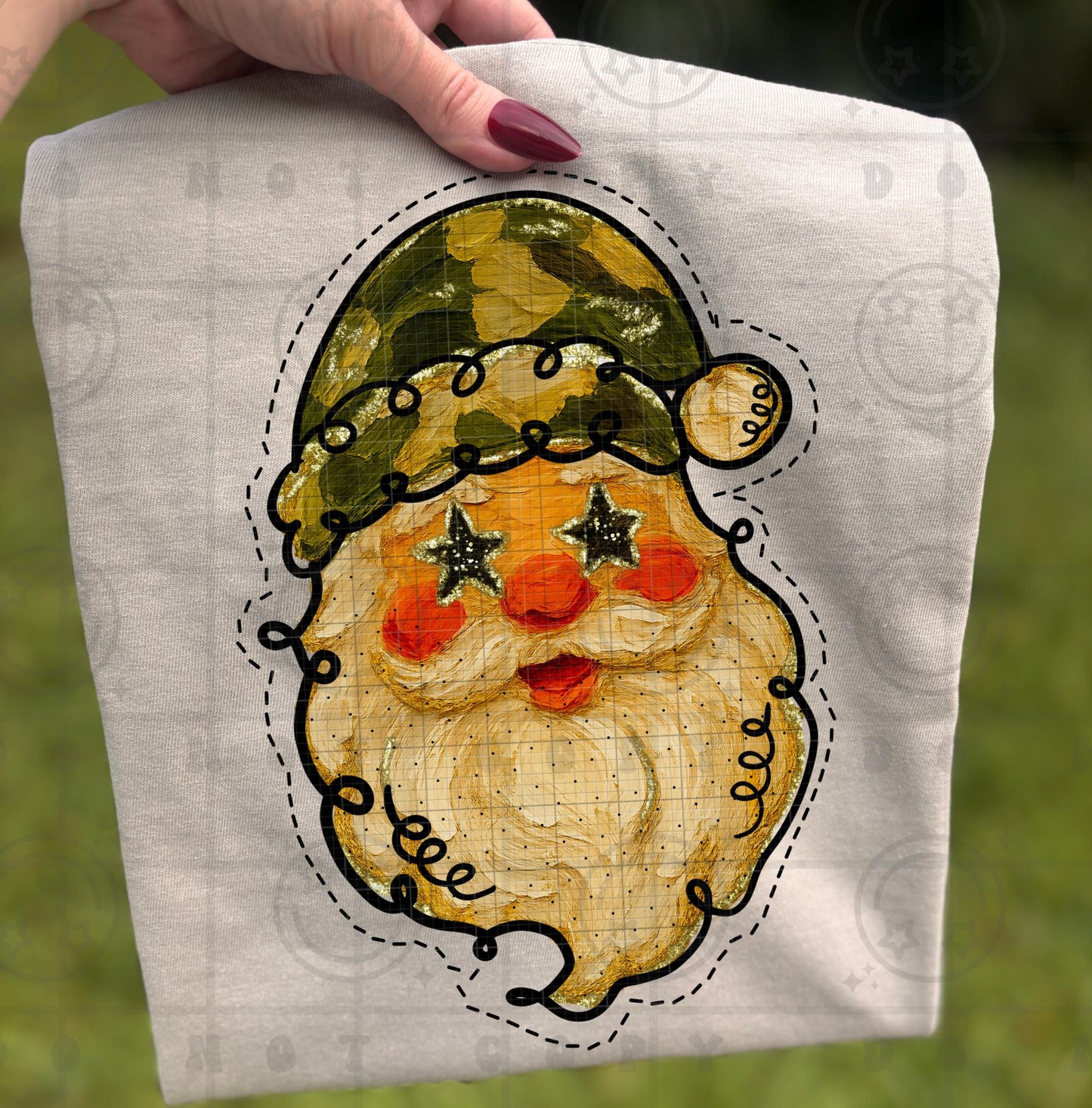 Santa Face Camouflage Doodle Brushstrokes PNG Christmas Design