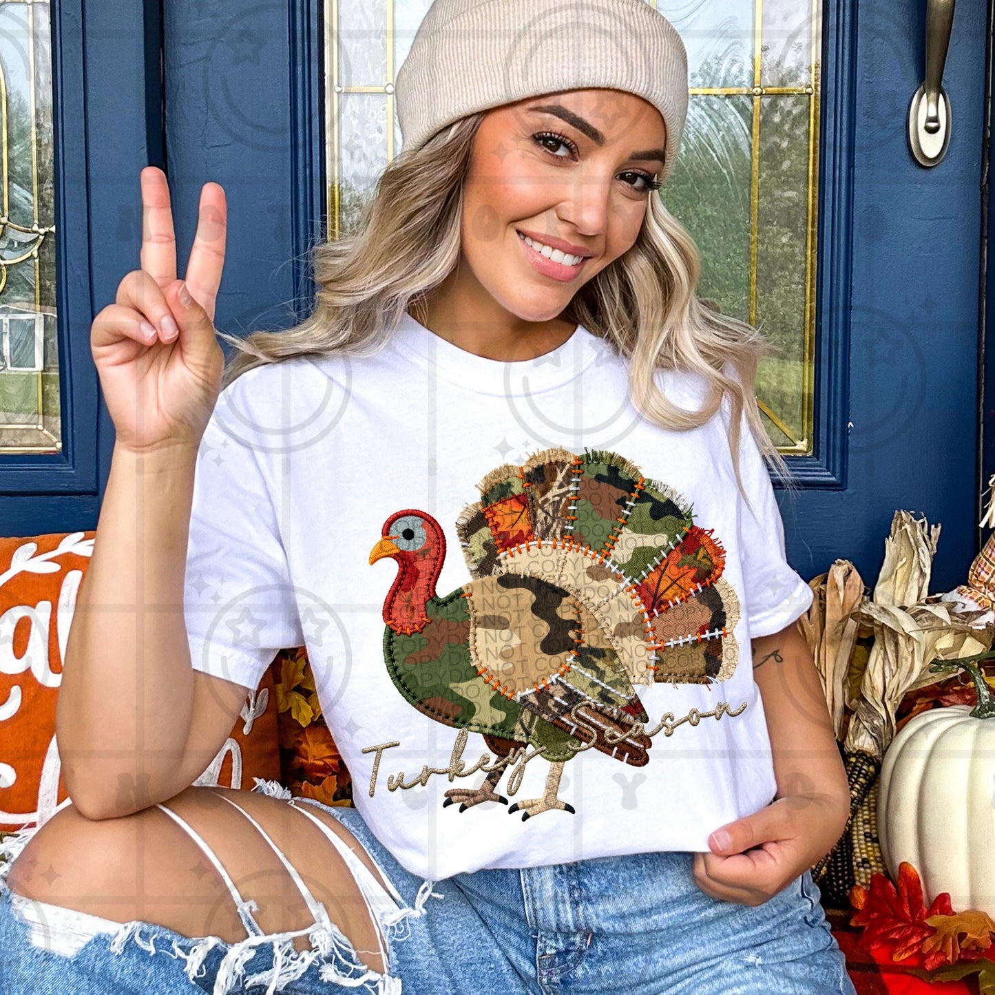 Thanksgiving Camouflage Mixed Faux Embroidery Turkey Season PNG Christmas digital download