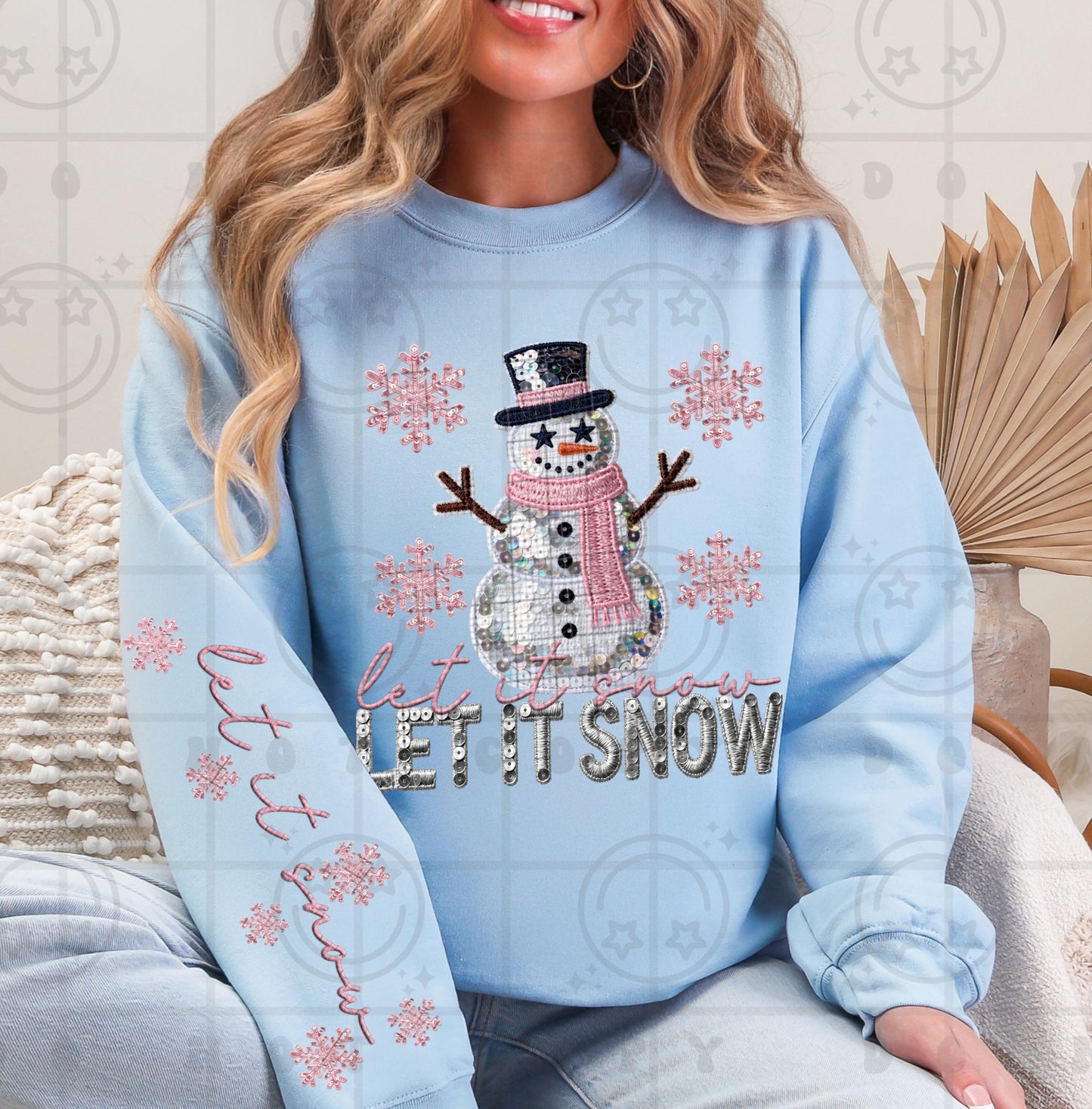 Let it snow Snowman Faux Sequin Snowman with matching sleeve PNG digital download
