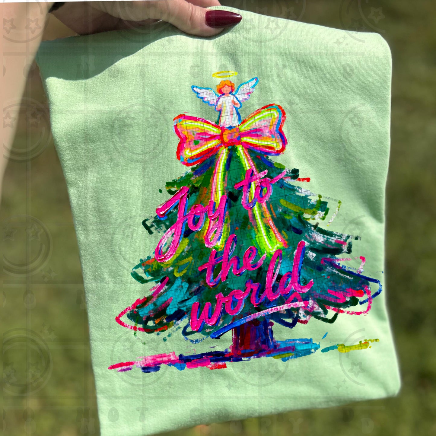 Joy to the world Messy Christmas Tree faux paint PNG Digital download