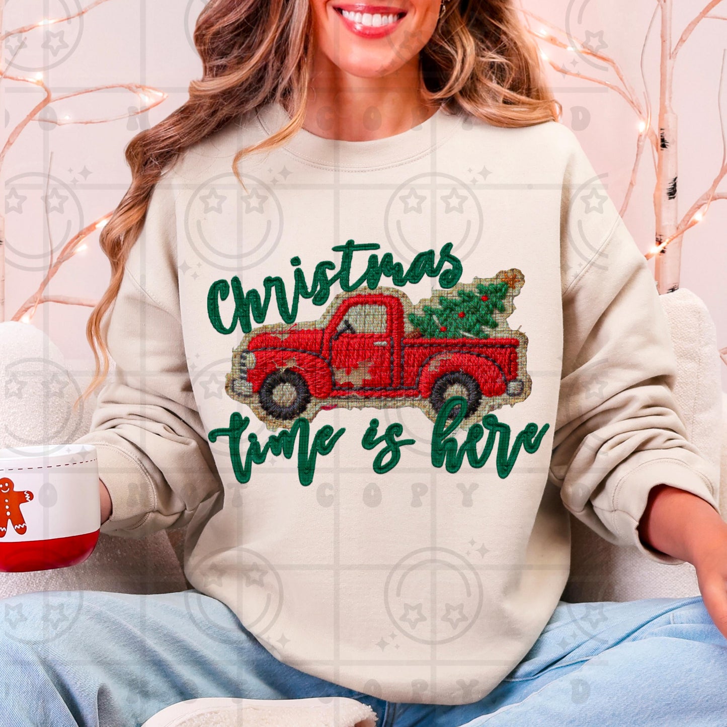 Christmas time is here Christmas Truck Vintage Faux Patch Digital Design PNG Download