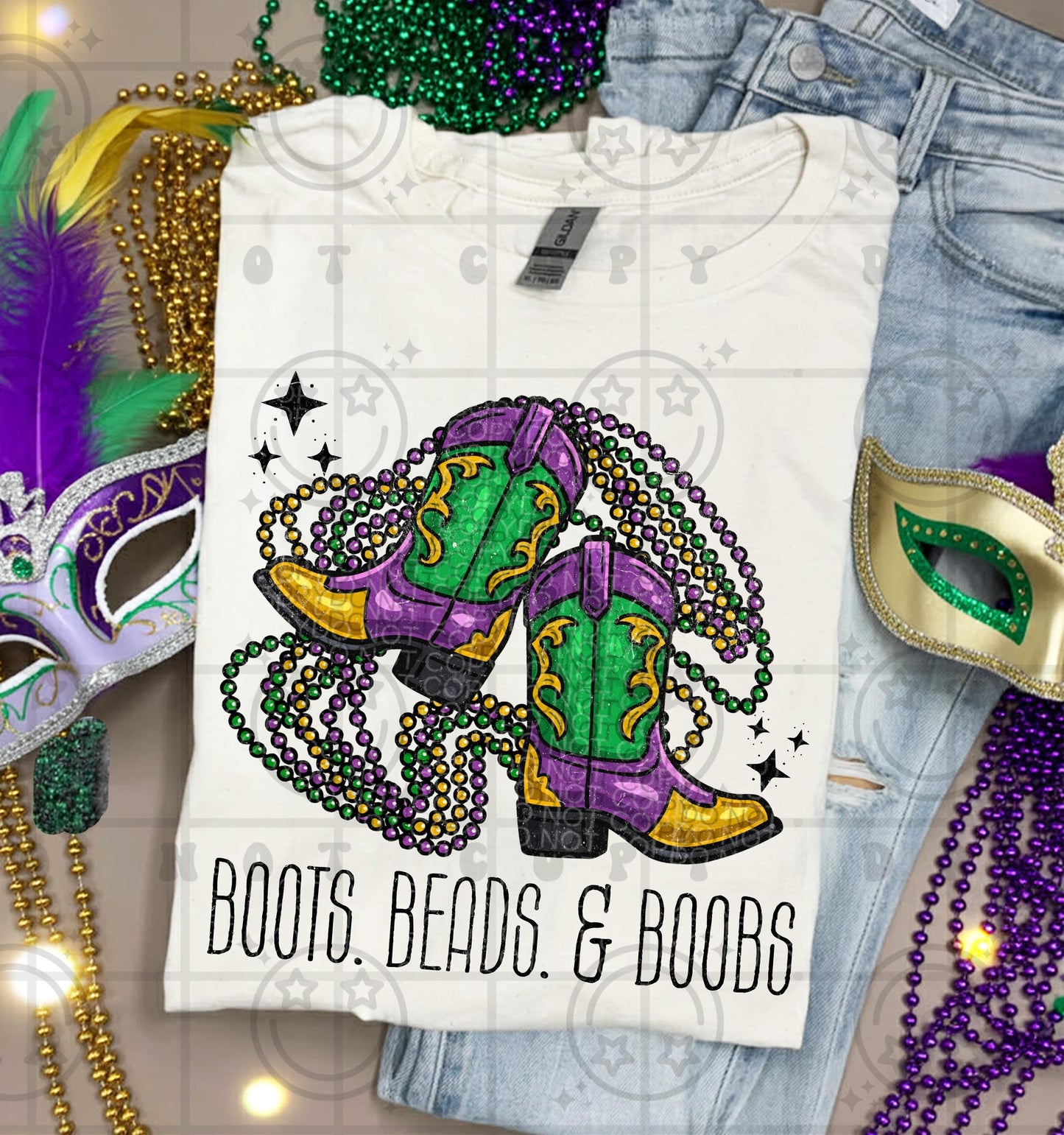 Boots Beads Mardi Gras distressed PNG Digital Download