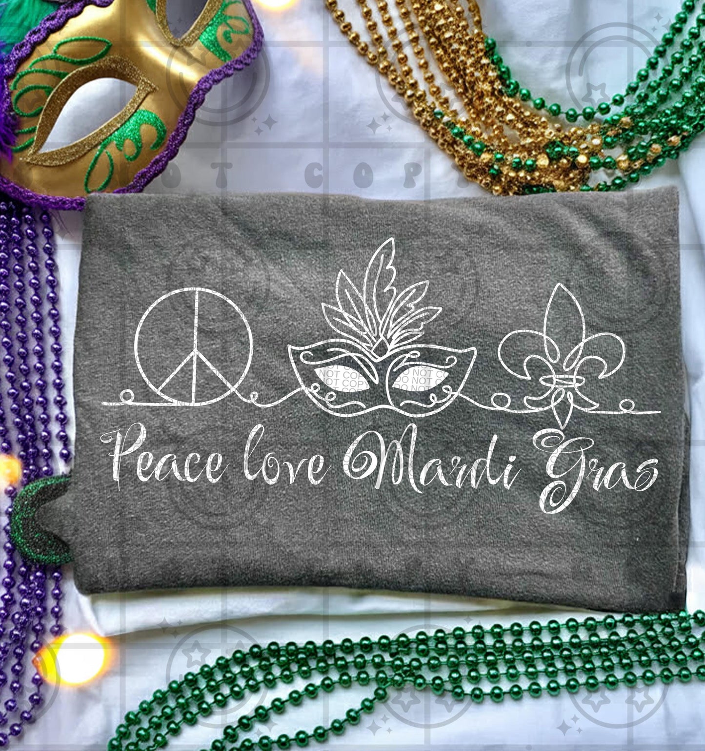 Peace Love Mardi Gras Line Drawing PNG Digital Download