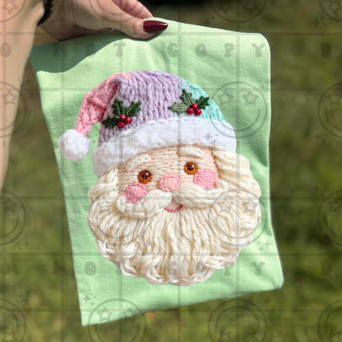 Yarn Crochet Santa Claus Png, Pastel Christmas, Faux yarn, Digital Download