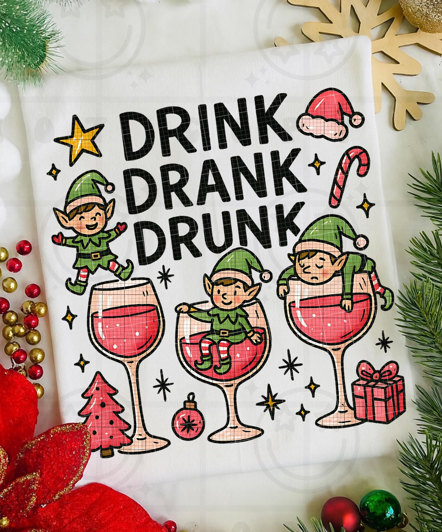 drink drank drunk elf wine glasses PNG digital Download Christmas Design