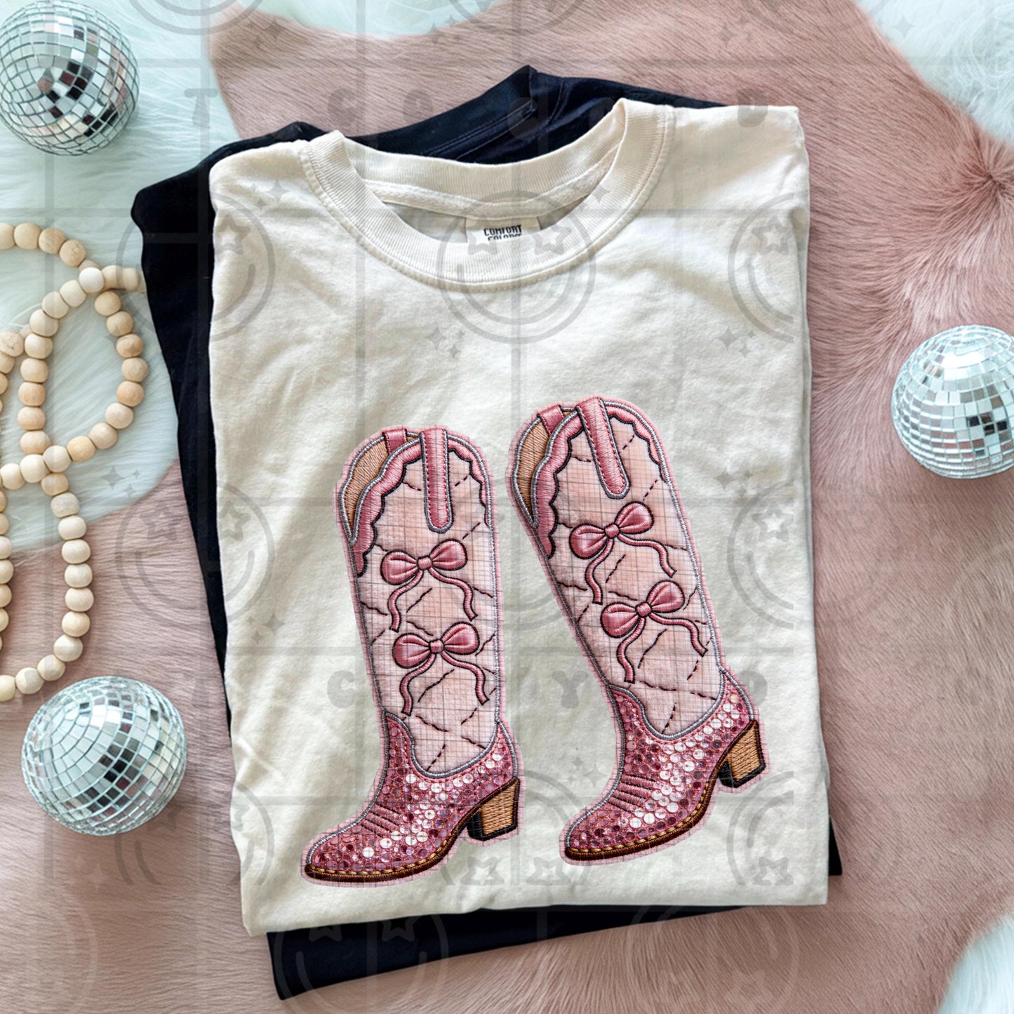 Cowboy Boots pink coquette faux sequin trendy faux embroidery PNG digital download