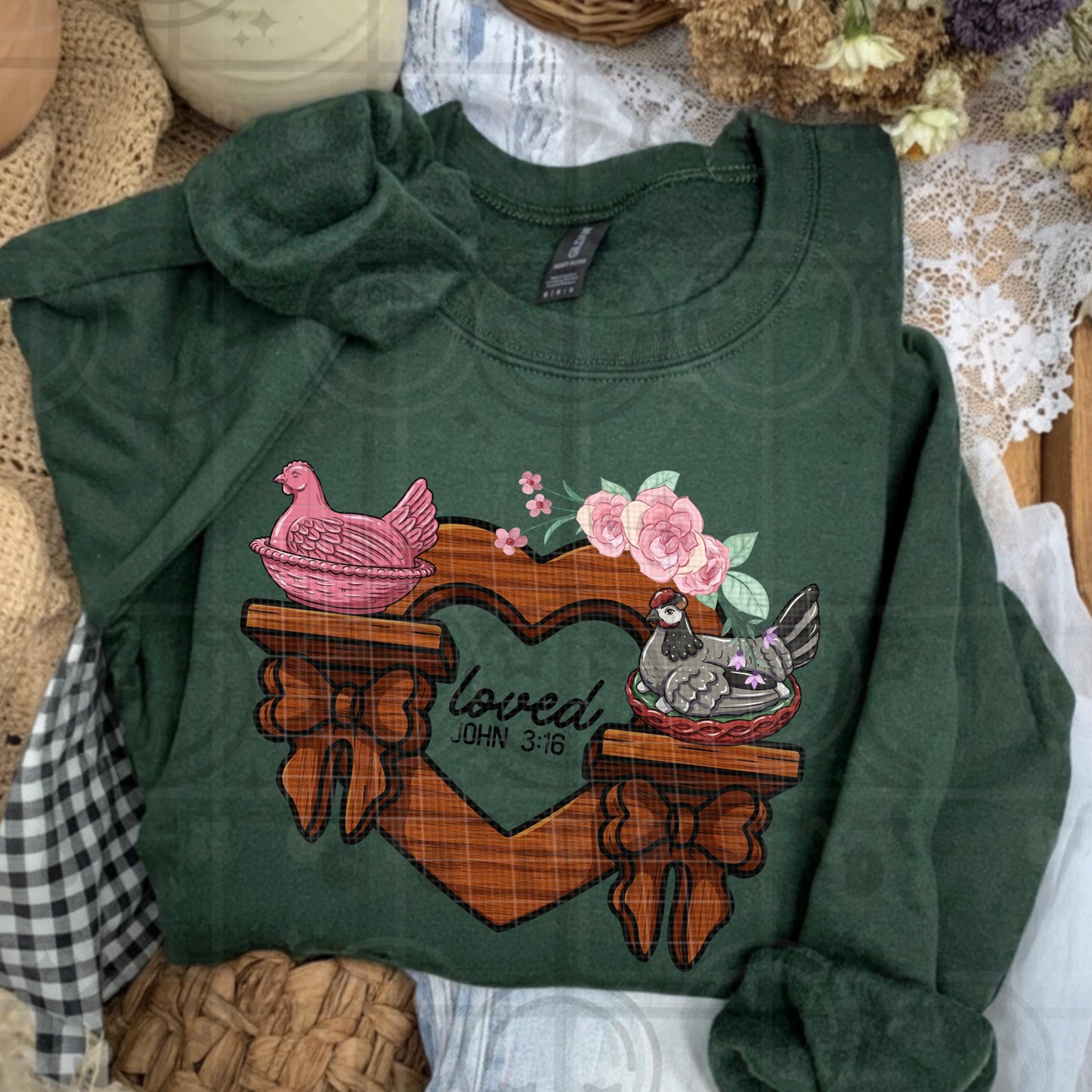 Loved John 3:16 Vintage Farmhouse Wooden Heart Wall Cubby Shelf Vintage Chicken Hen Dishes PNG digital download