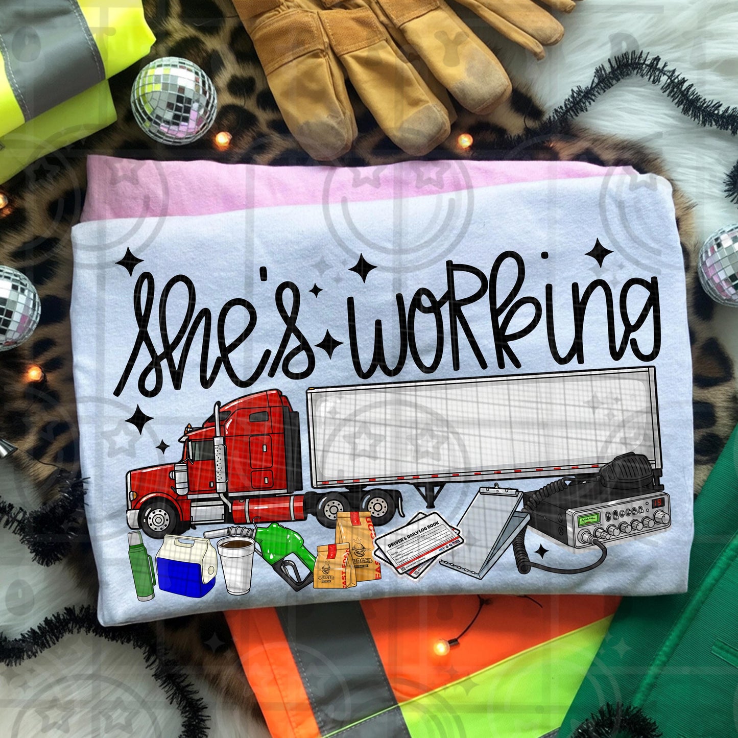 She's working png trucker husband wife humor trucking spouse workwear design digital download