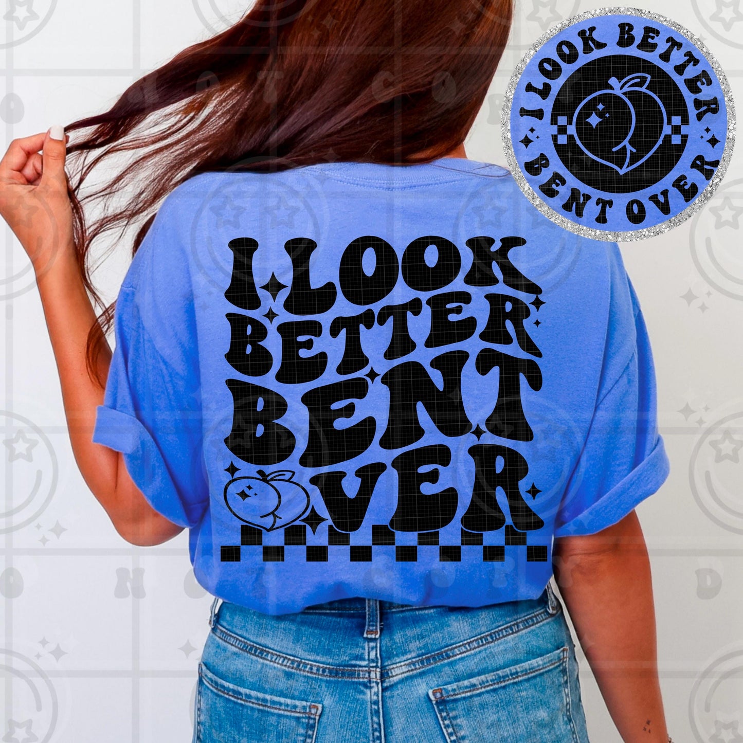 I look better bent over PNG digital download, wavy words design with matching pocket