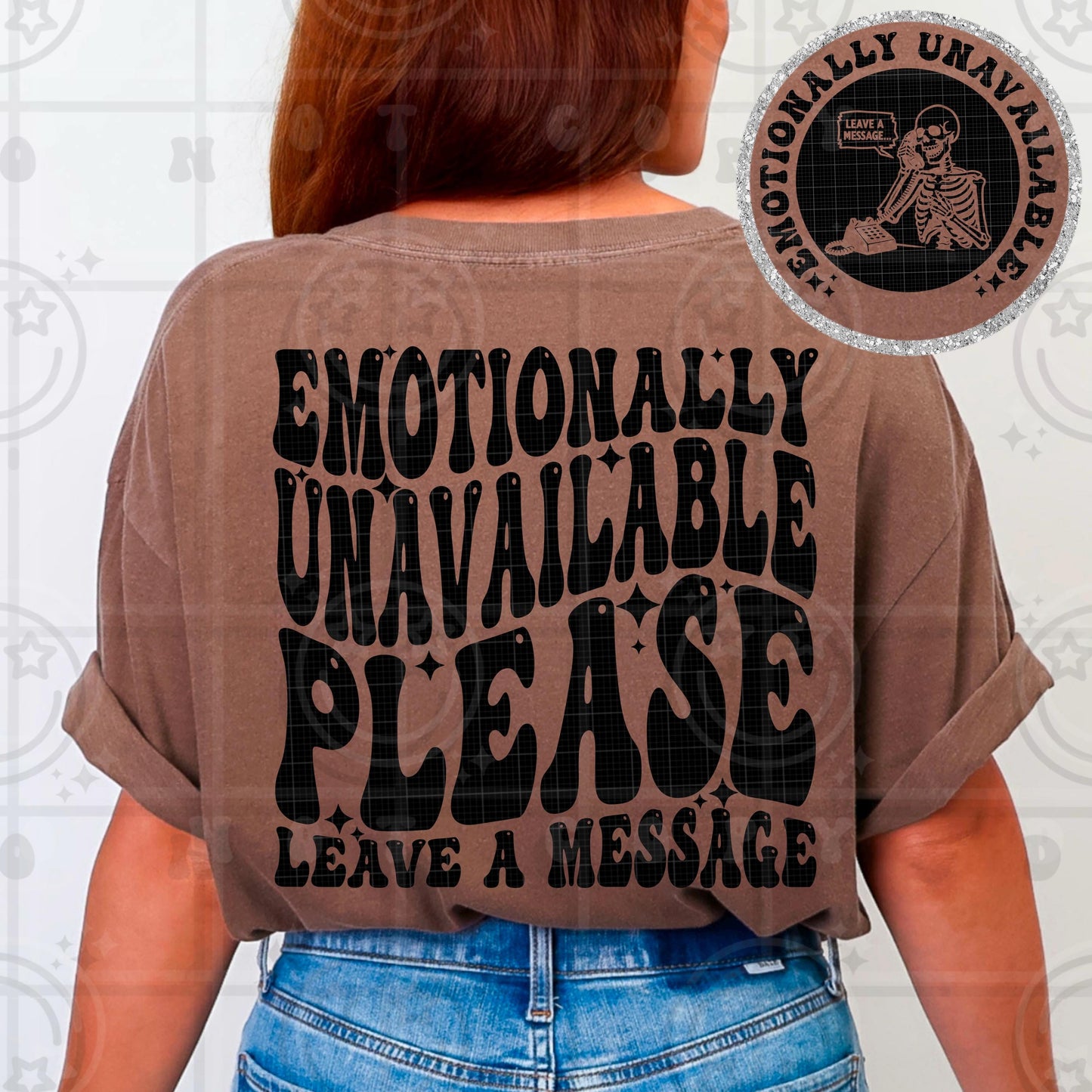 Emotionally unavailable please leave a message PNG digital download, wavy words design with matching pocket