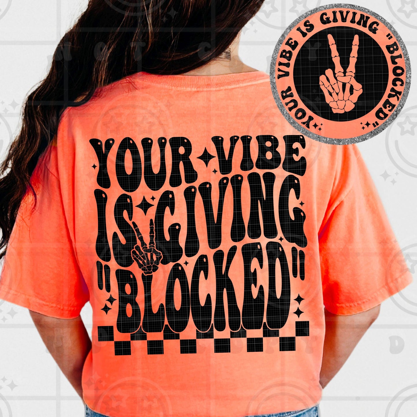 your vibe is giving blocked PNG digital download, wavy words design with matching pocket, front and back shirt design, wavy retro groovy