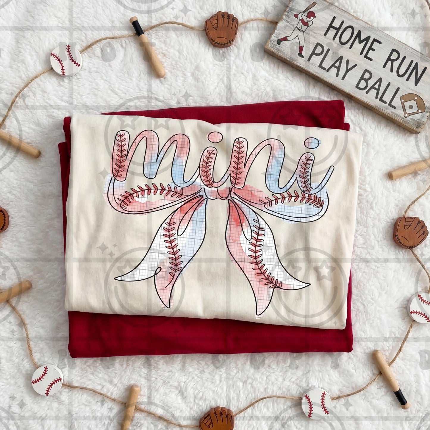Baseball Mini Bow Watercolor PNG digital download