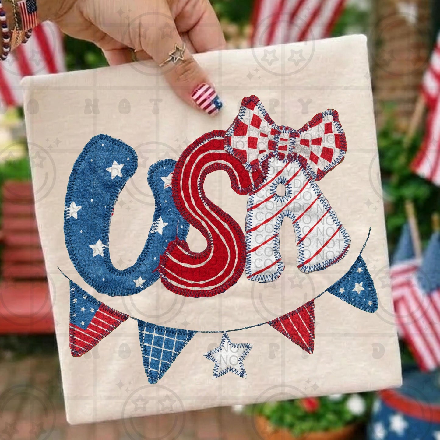 Usa america faux embroidery PNG digital download