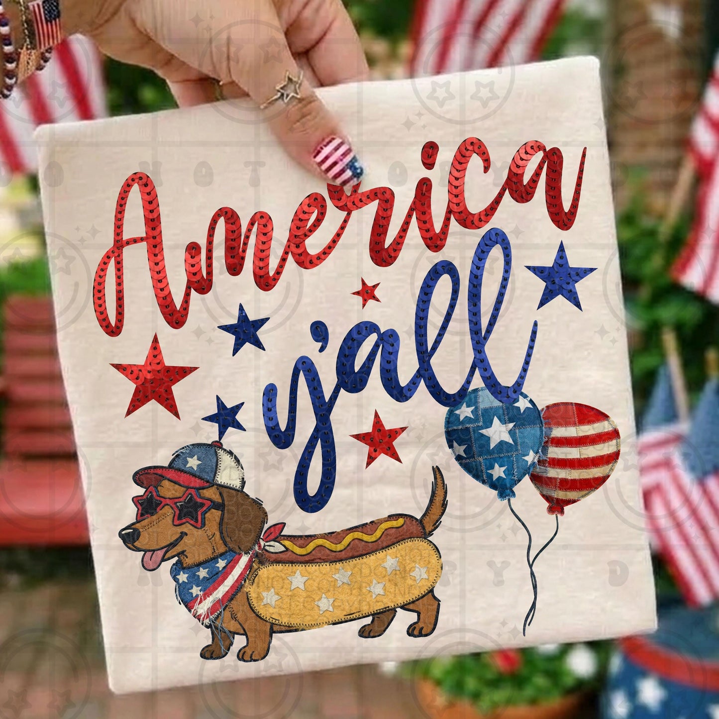 America Yall faux embroidery faux sequin PNG digital download