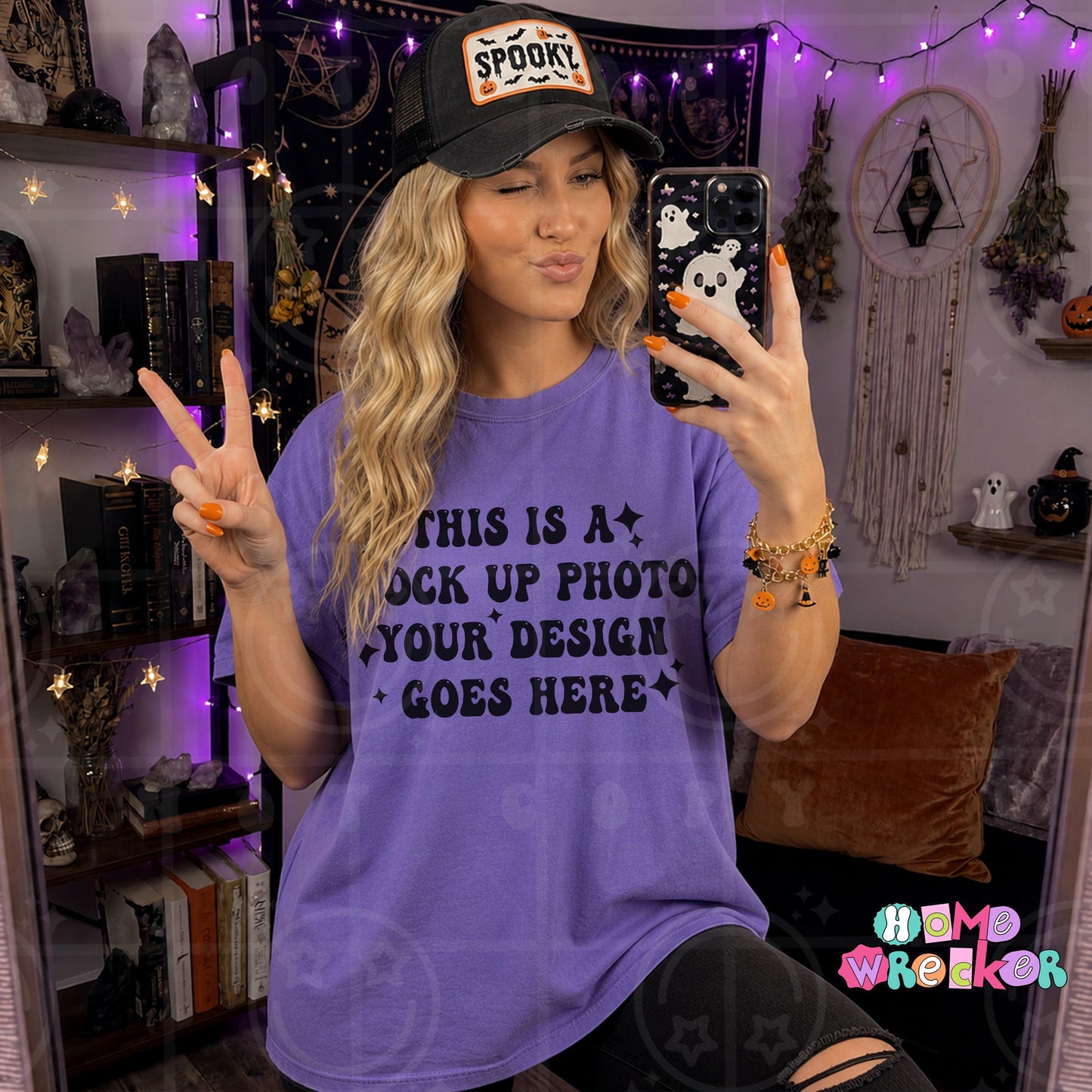 Comfort Colors Mockup, CC1717 Violet, mirror selfie, halloween, spooky season, halloween, digital download