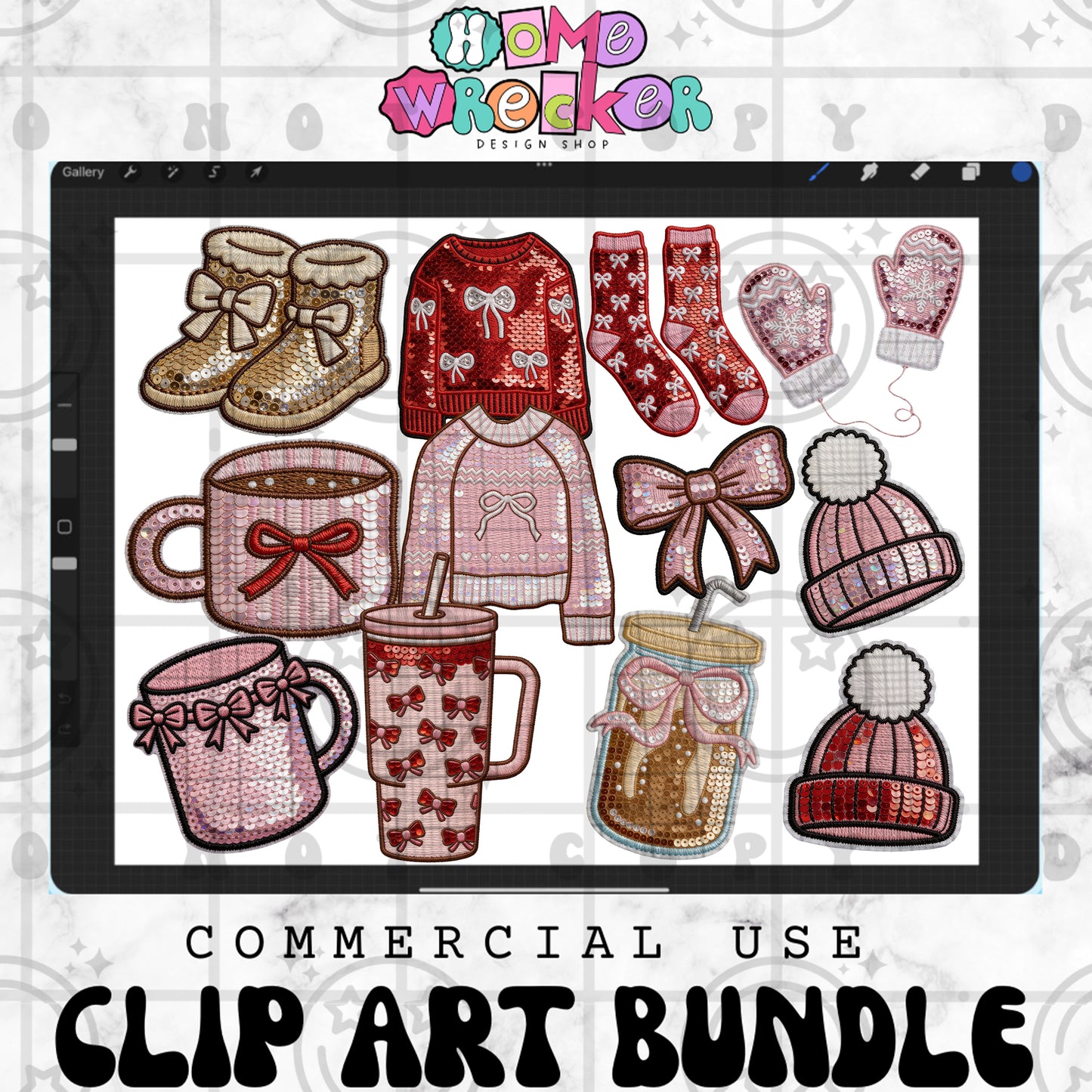 Preppy Girly Applique Clipart Bundle | Sequin & Faux Embroidery PNG | Commercial Use Digital Designs