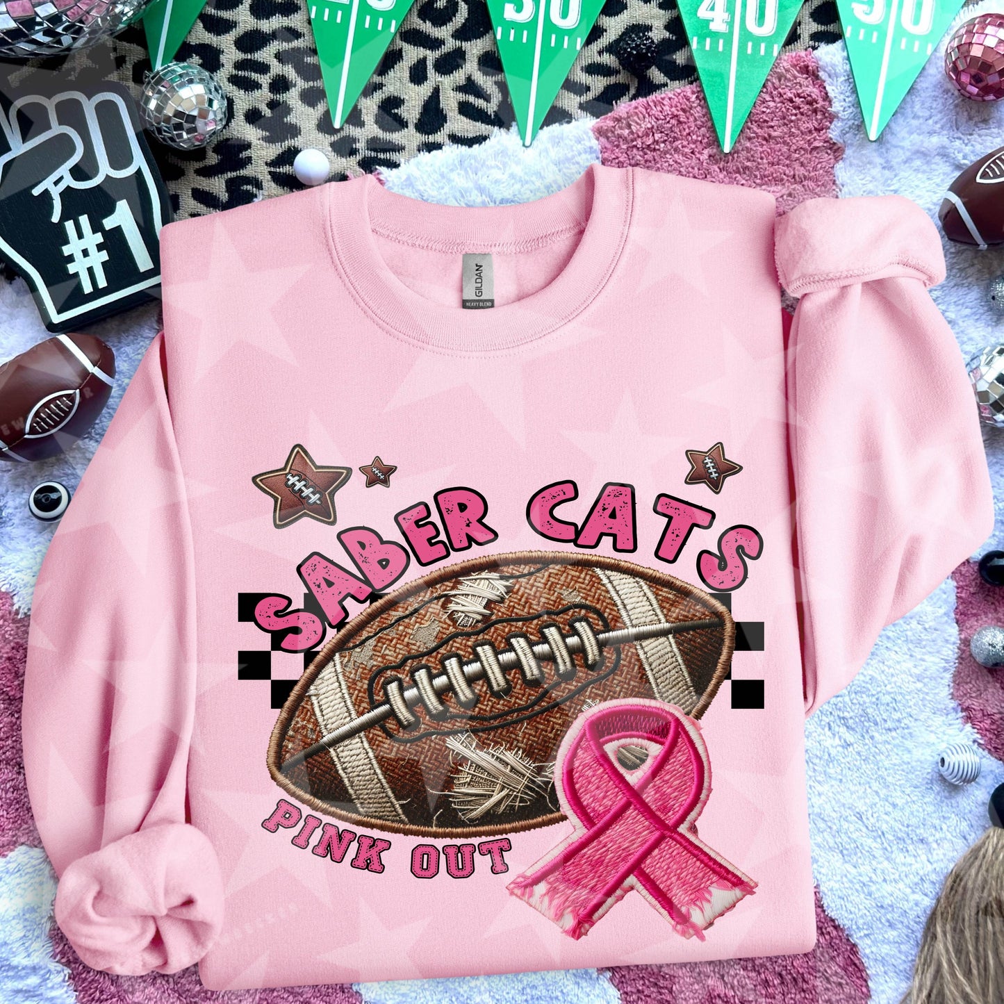 Saber Cats Pink Out BC Awareness Team Spirit Pon