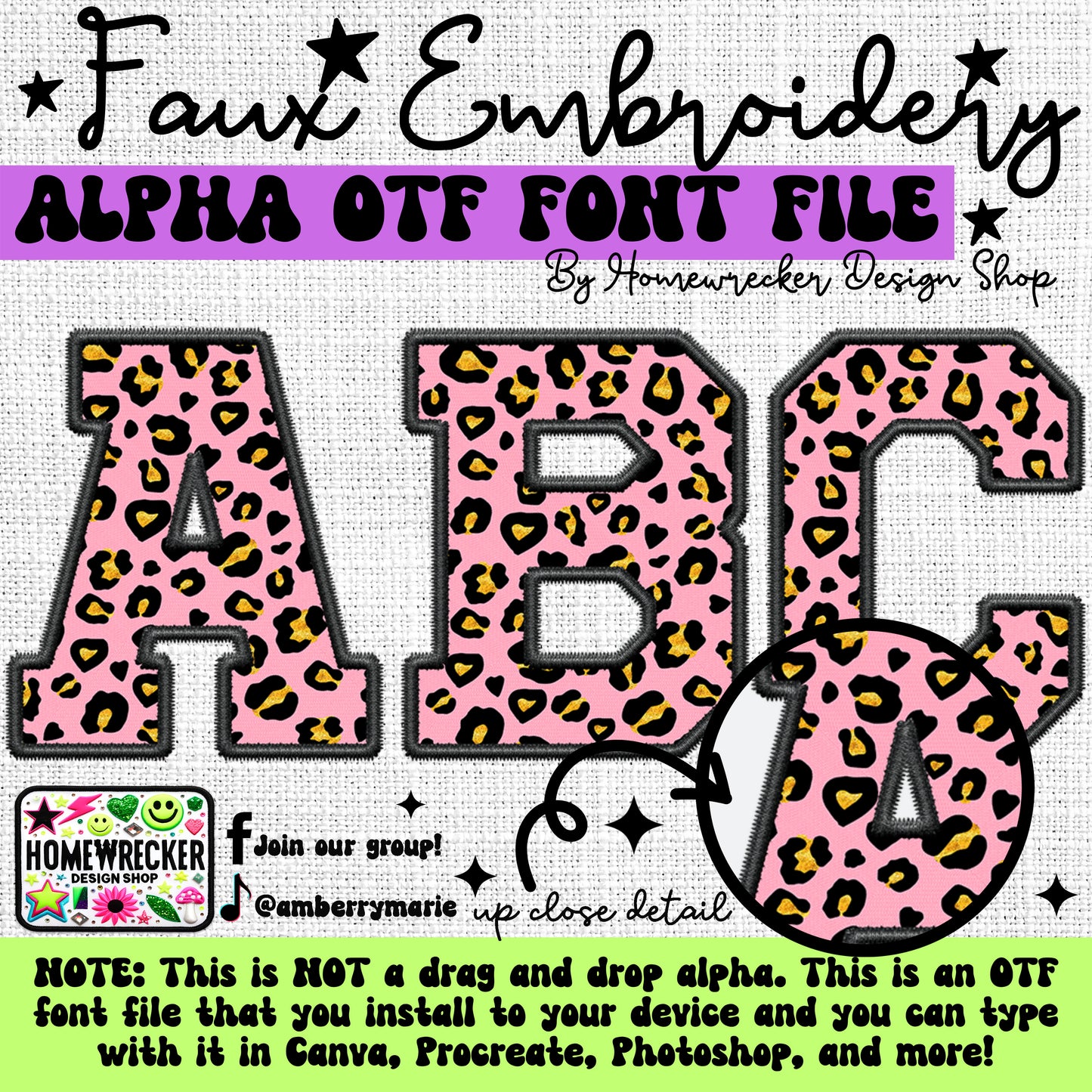 Leopard Print Faux Embroidery 5pc OTF FONT Bundle